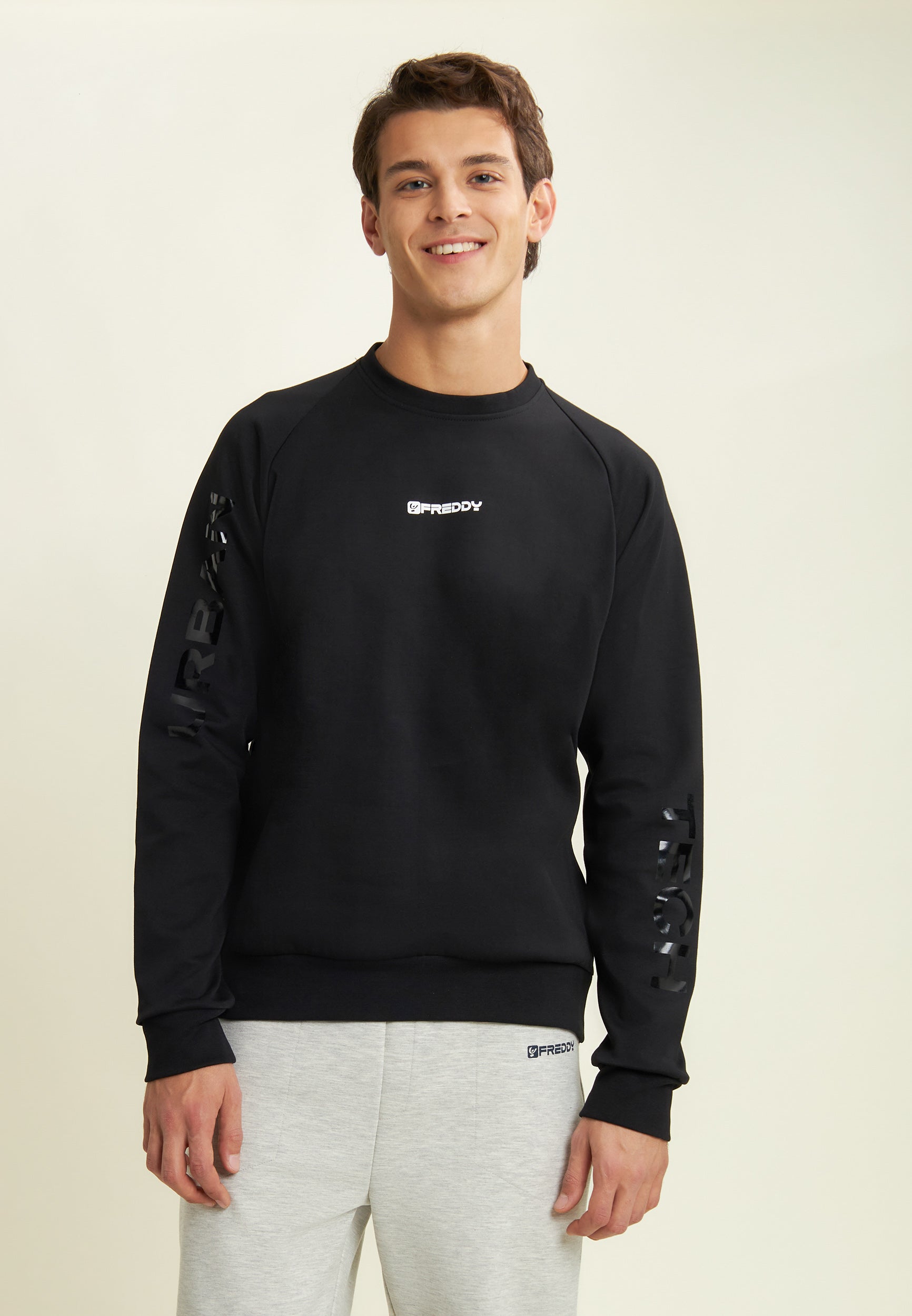 freddy-felpa-uomo-girocollo-regular-con-zip-laterale-e-stampe-maniche image 1