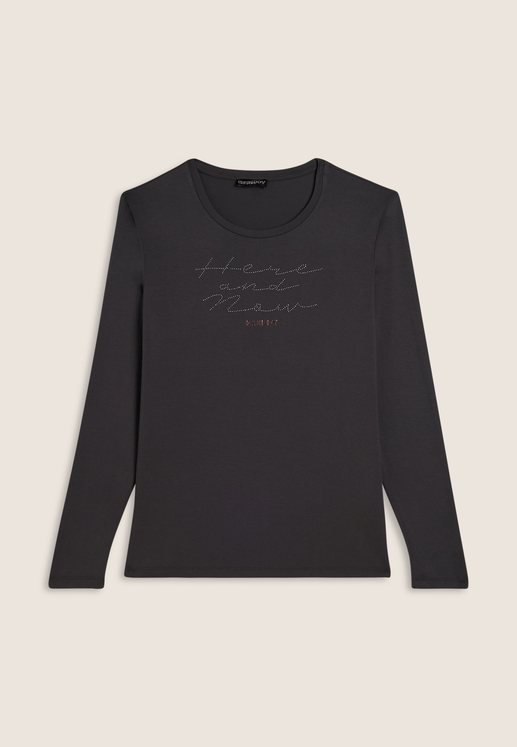 freddy-t-shirt-donna-manica-lunga-con-scritta-here-and-now-in-strass image 5