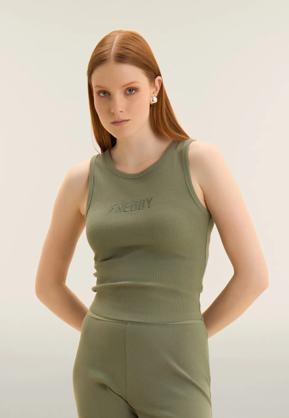 freddy-canotta-cropped-donna-in-cotone-a-costine-con-logo-ricamato image 1