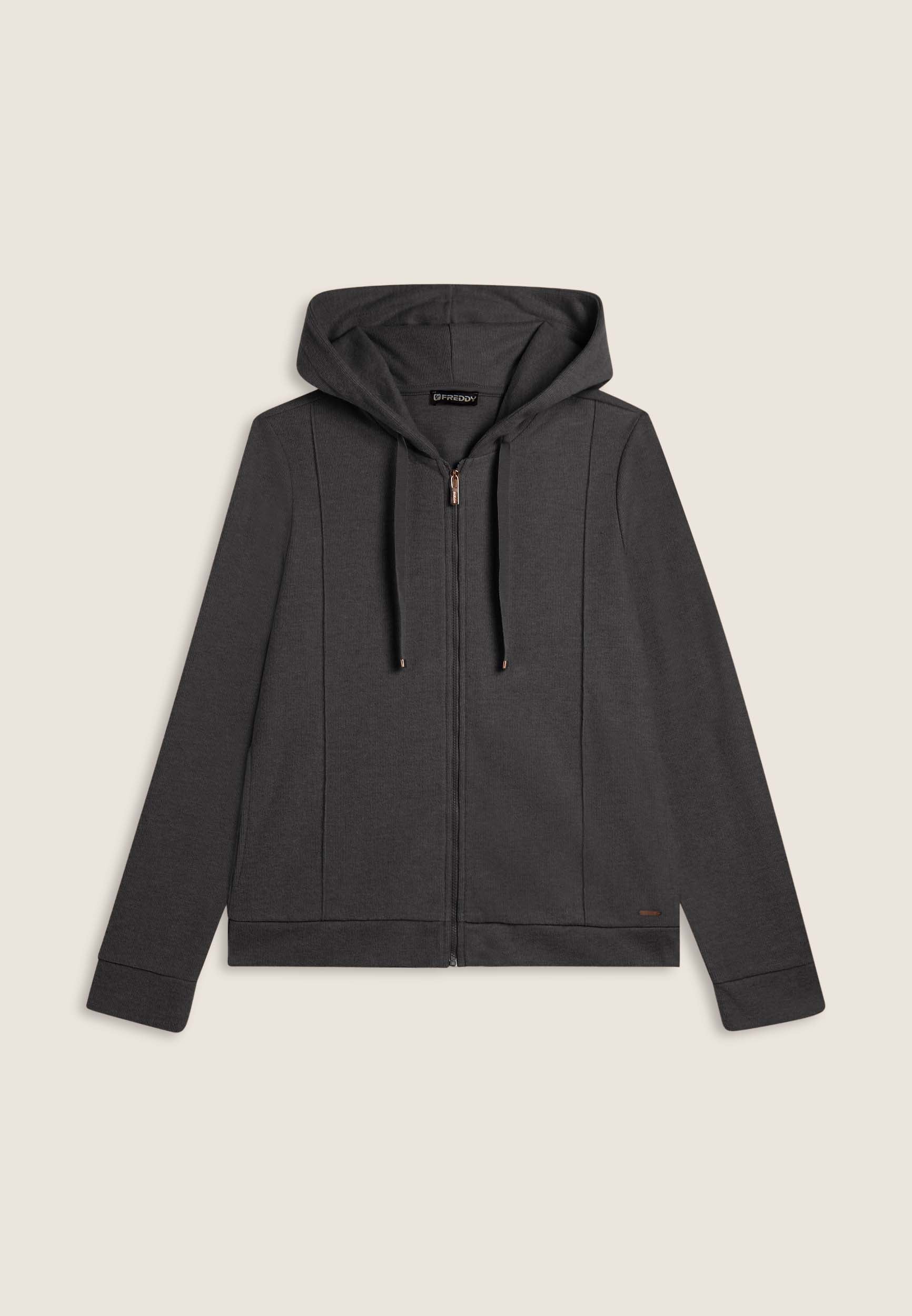 freddy-wr-up-felpa-donna-con-cappuccio-e-zip-effetto-tricot image 1