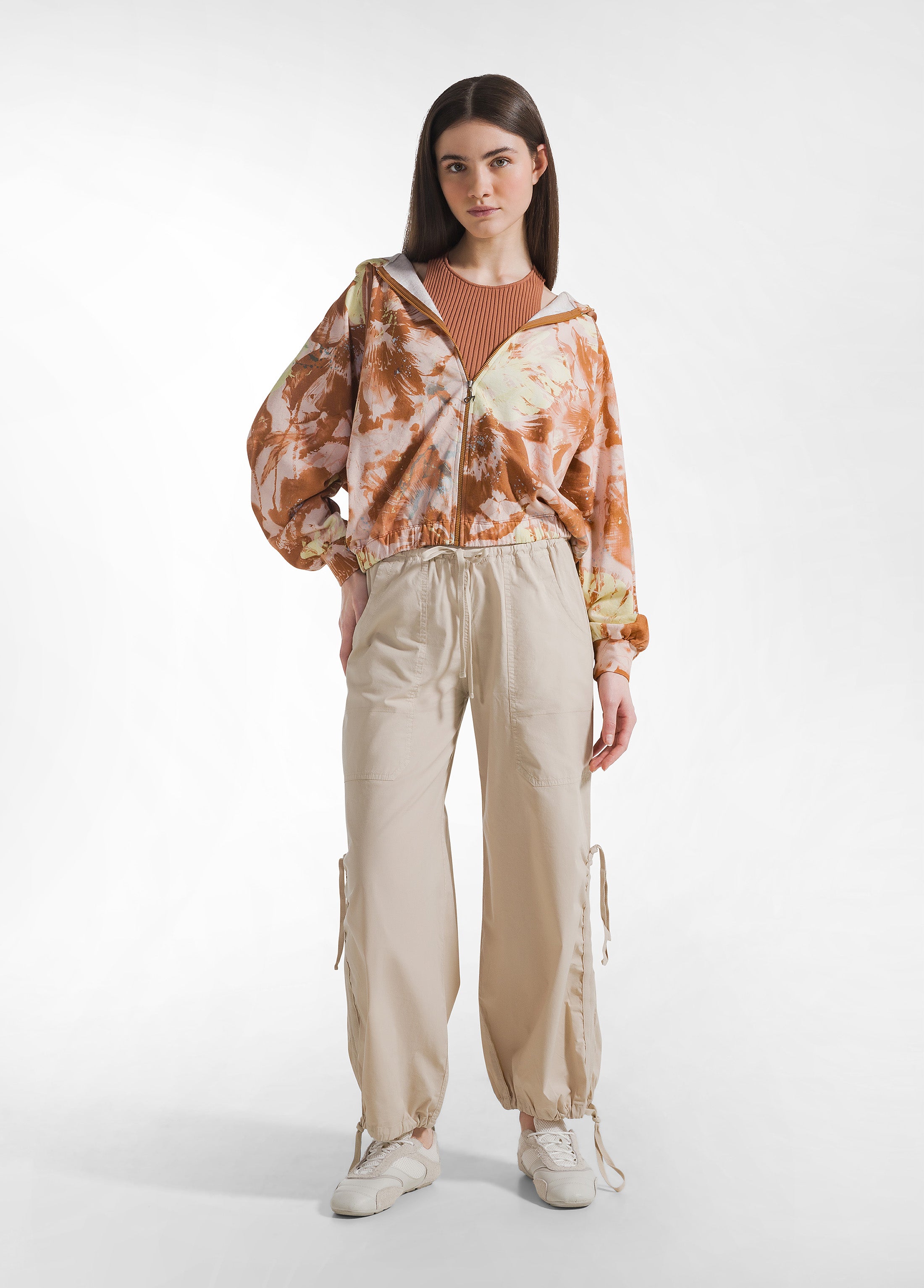 deha-felpa-stampa-flower-con-cappuccio-e-zip-marrone image 3