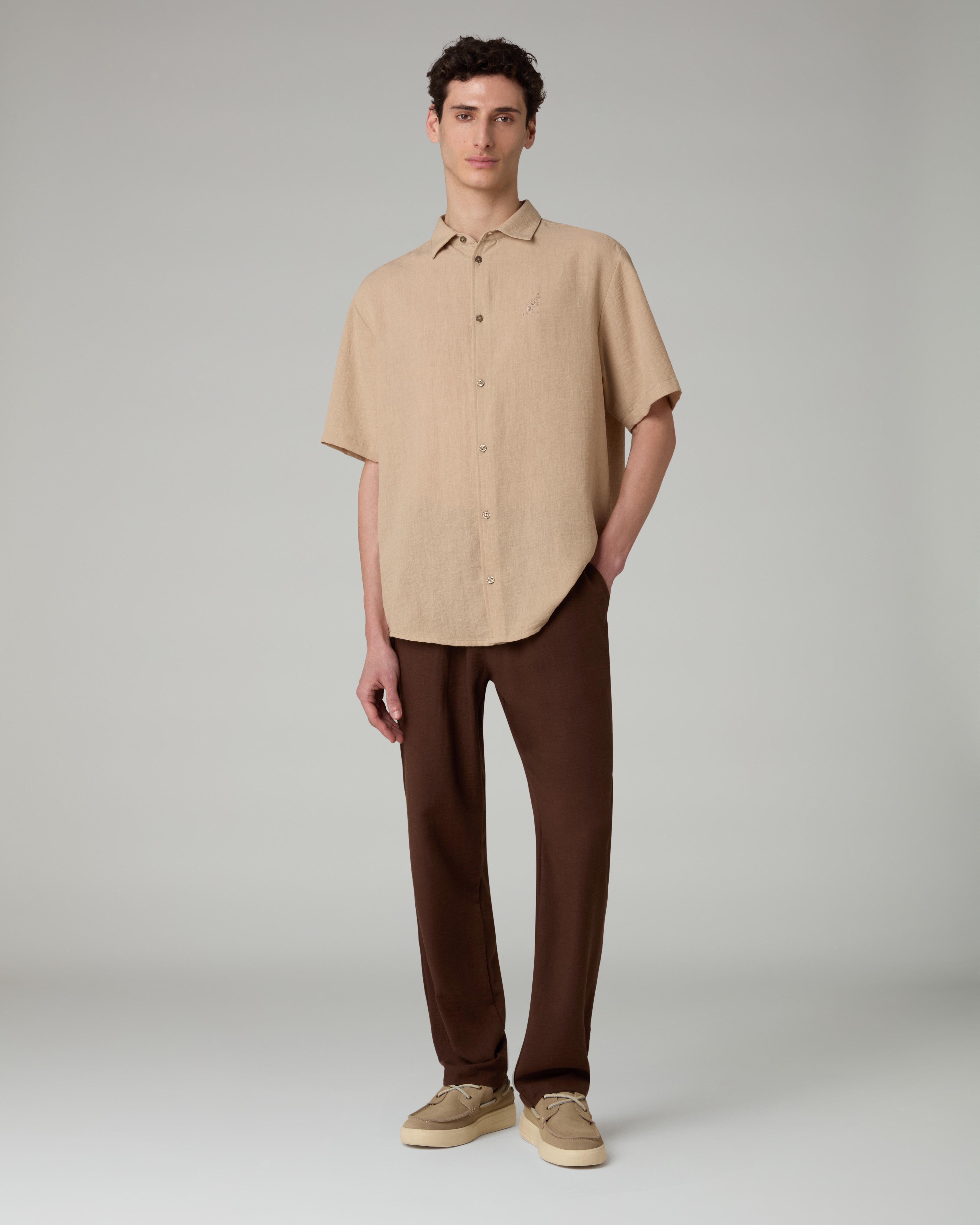 australian-doric-shirt-camicia-canvas-manica-corta-kaki-made-in-italy image 2
