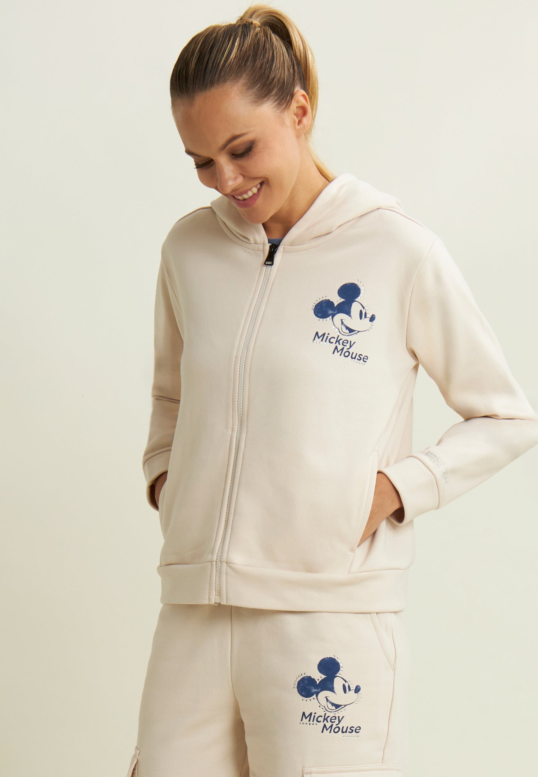 freddy-felpa-donna-full-zip-con-cappuccio-e-grafica-mickey-mouse image 1