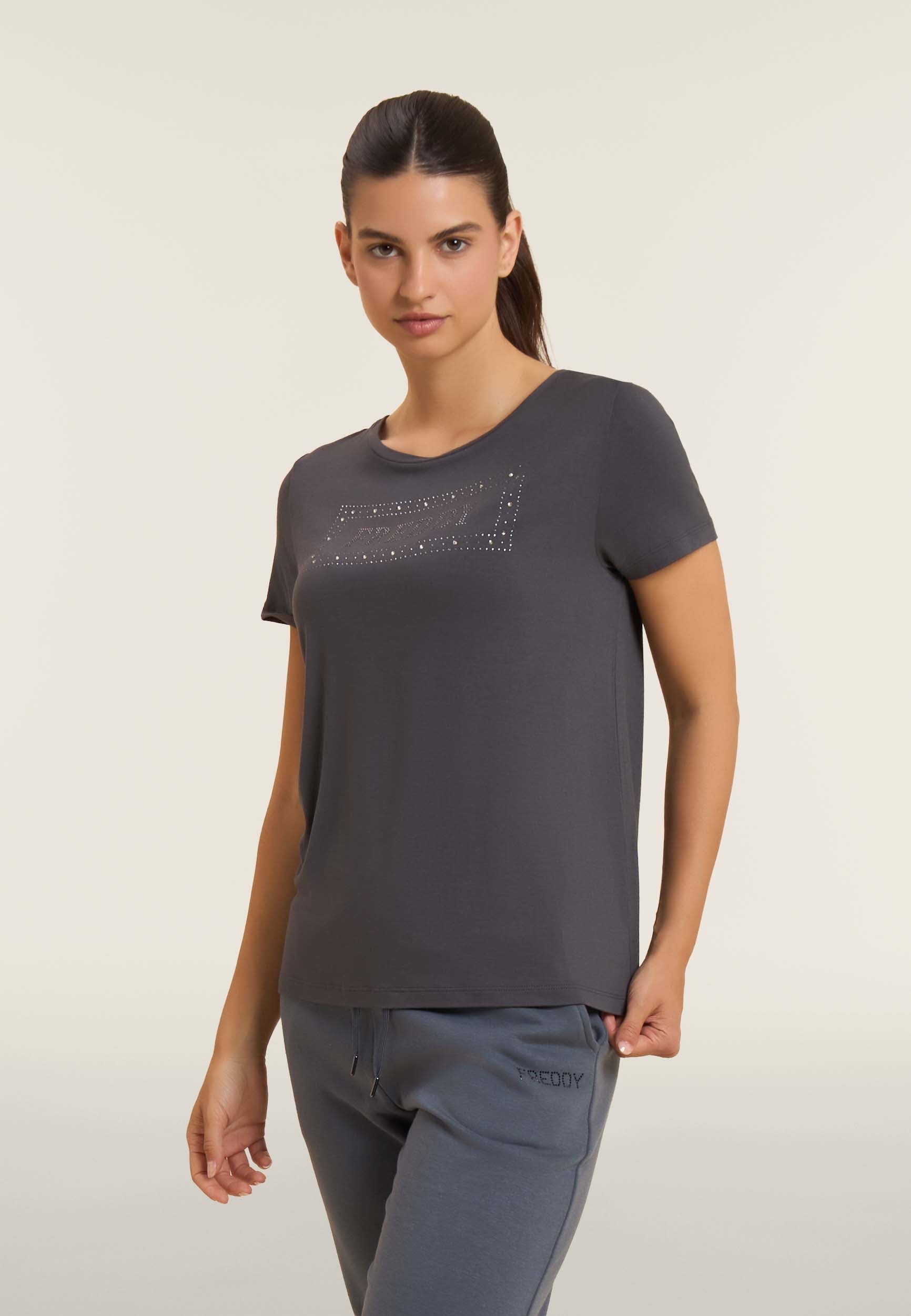 freddy-t-shirt-donna-con-logo-strass-e-glitter-jersey-viscosa image 1