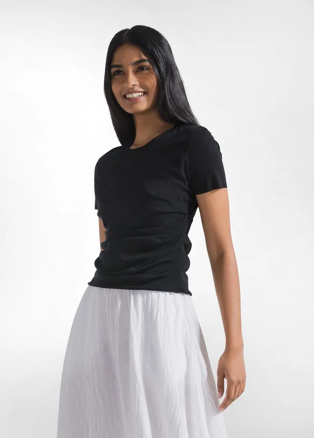 deha-t-shirt-plissettata-doppio-strato-tulle-nero-d42760 image 1