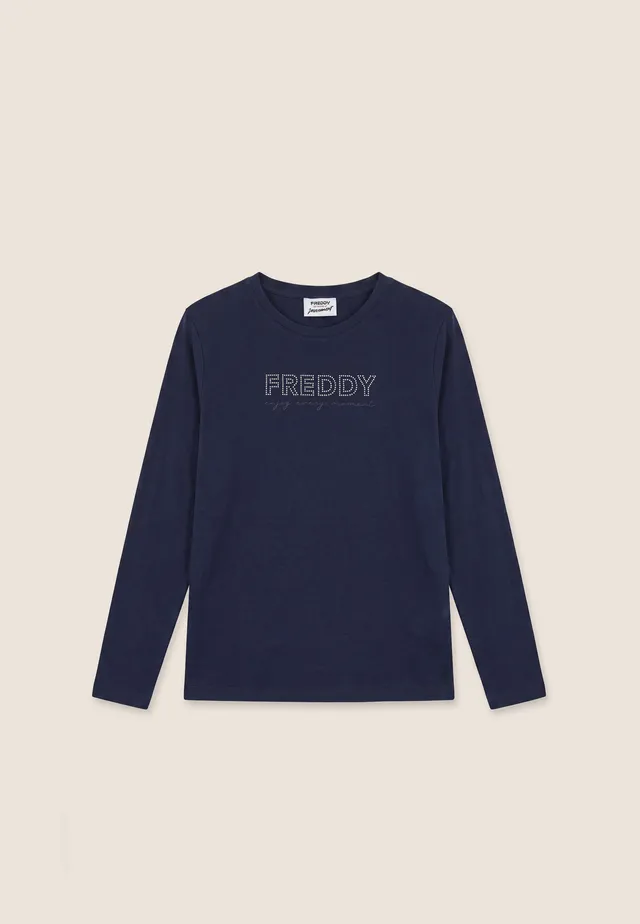 freddy-t-shirt-donna-manica-lunga-in-cotone-con-logo-in-perline image 1