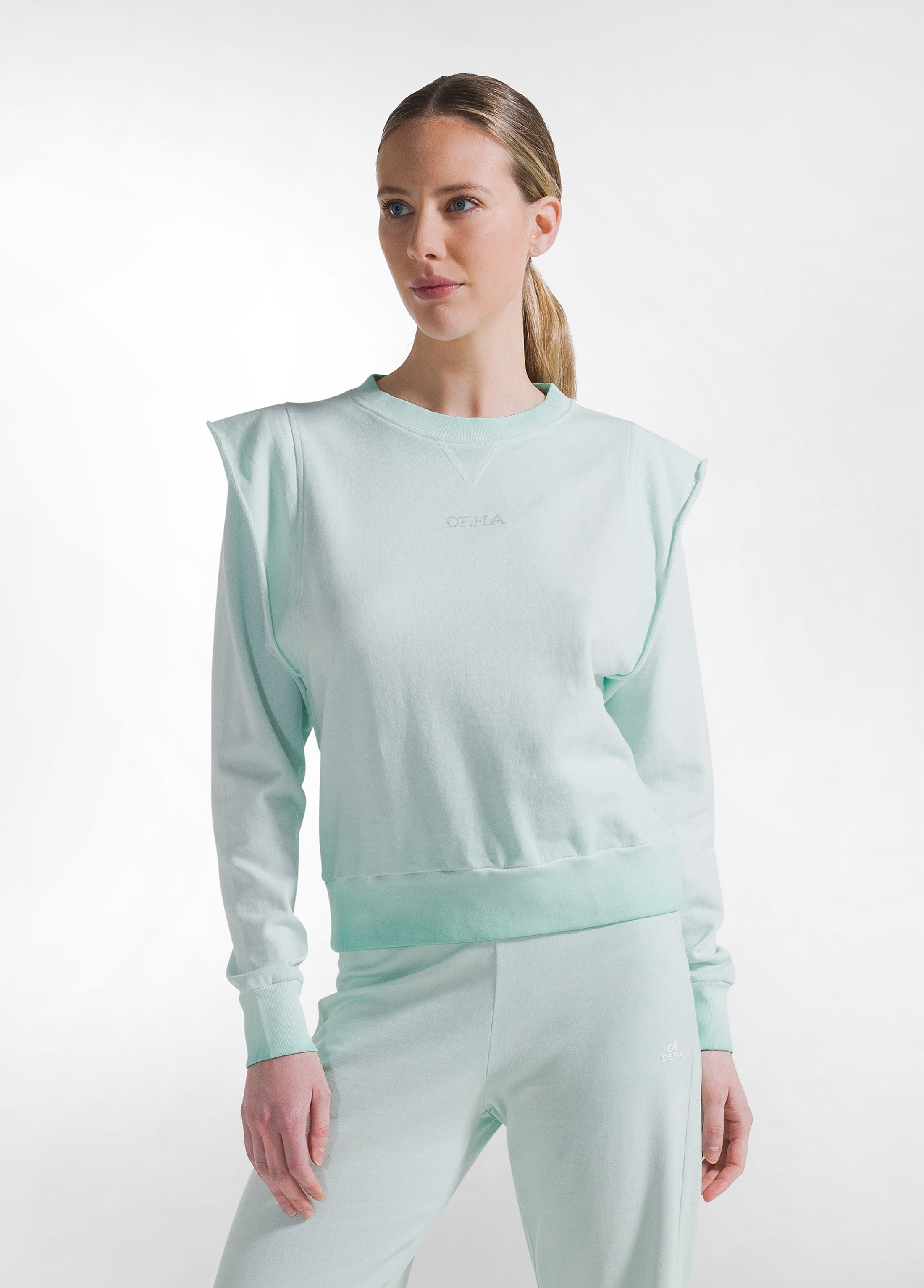 deha-completo-felpa-girocollo-e-pantaloni-flare-sfumato-blu image 3