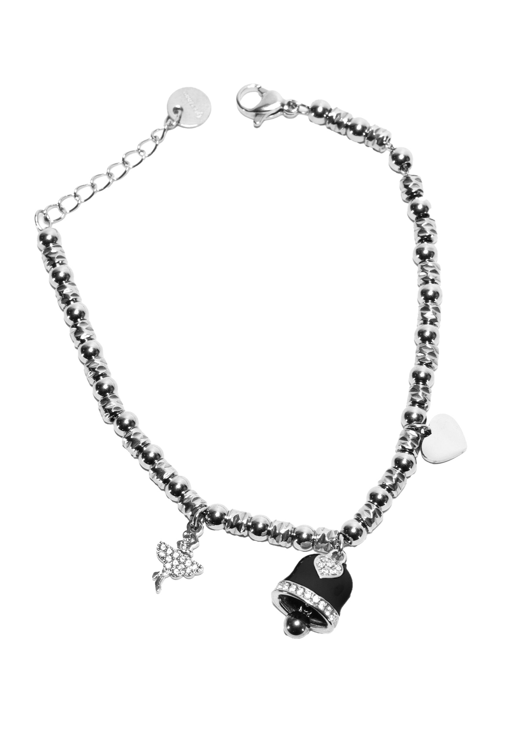 freddy-bracciale-in-acciaio-silver-a-sfere-con-charms-nero-e-strass image 2