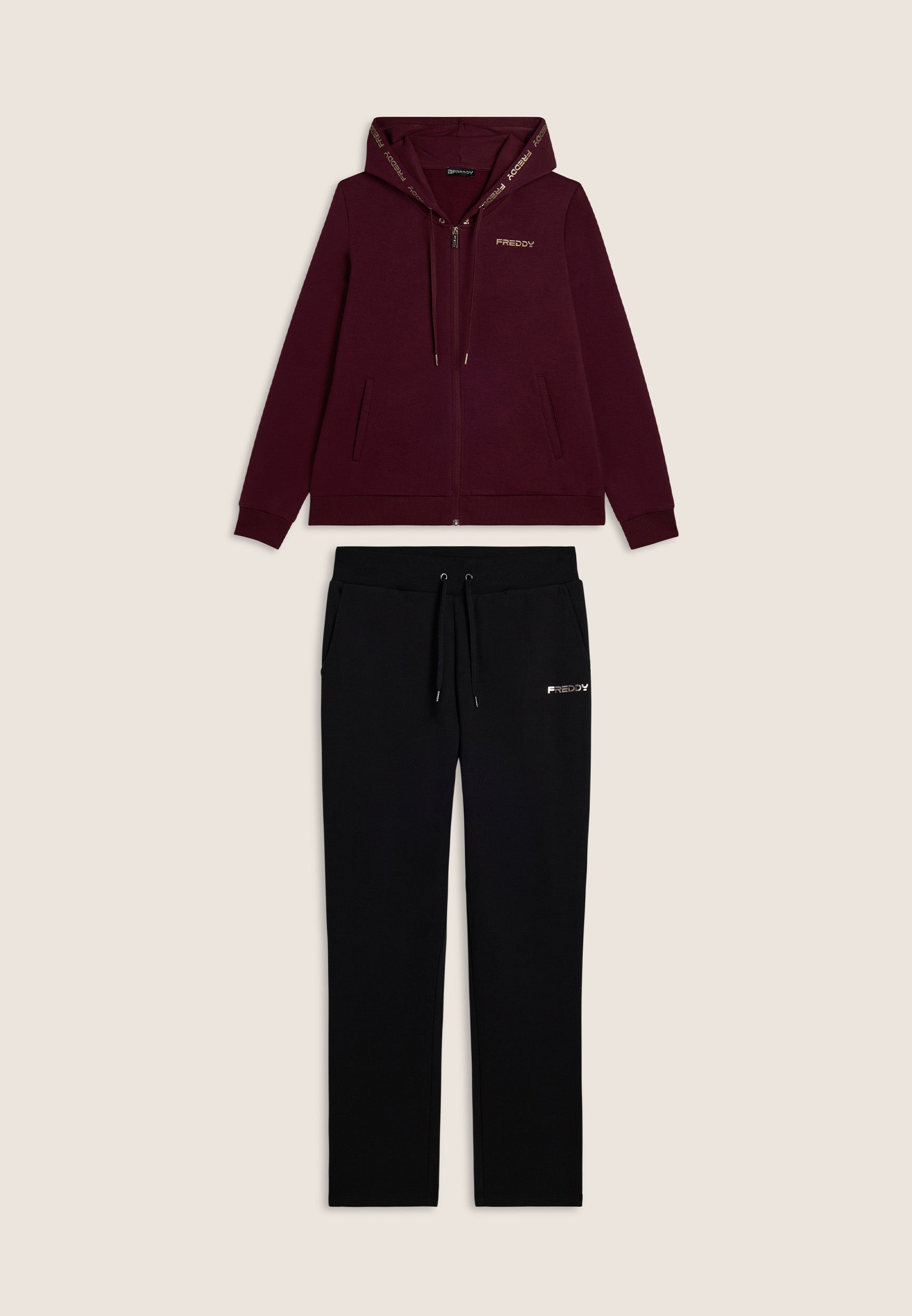 freddy-tuta-con-cappuccio-e-logo-oro-a-contrasto-felpa-zip-pantaloni image 5