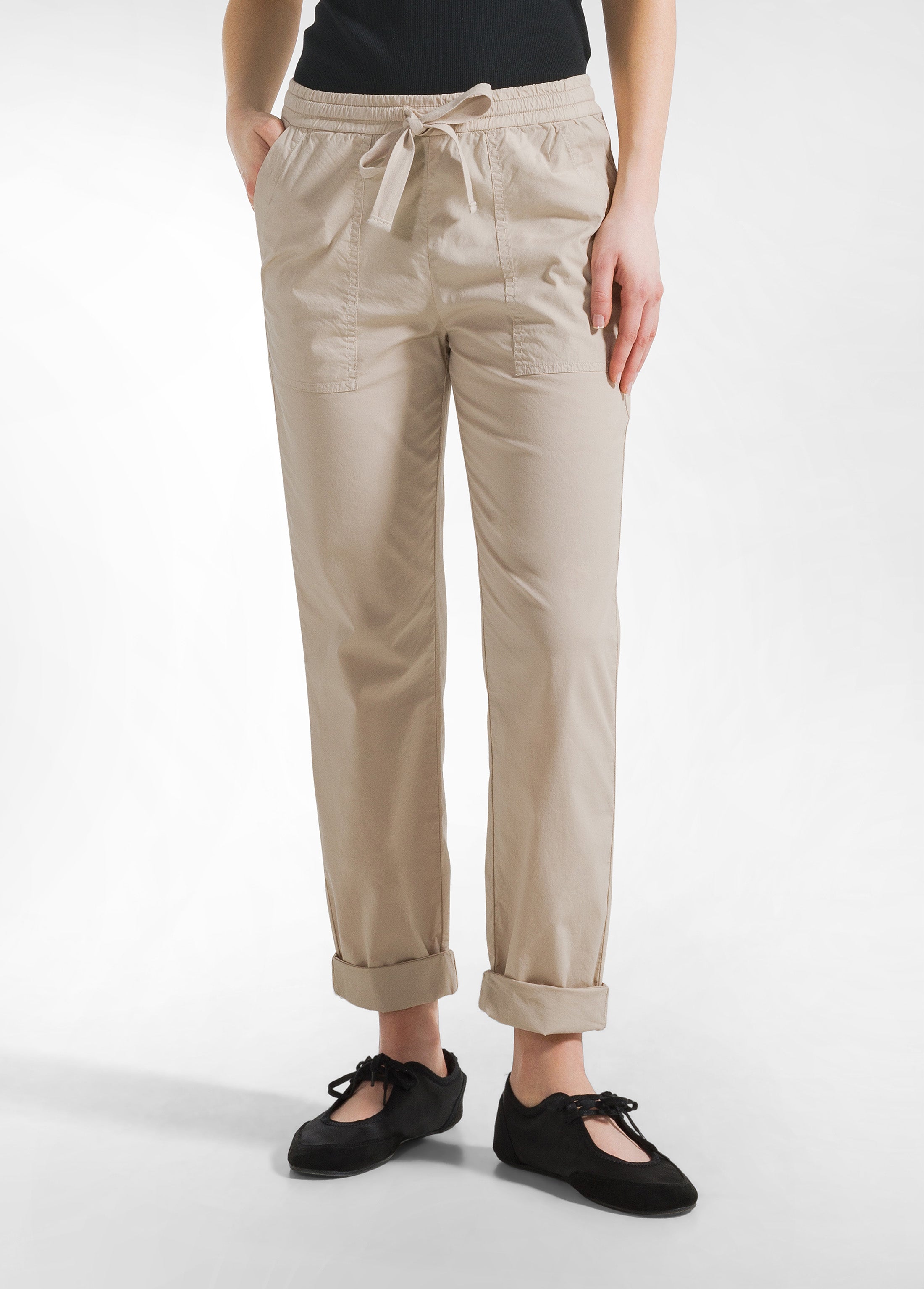 deha-a00645-pantalone-in-popeline-cotone-stretch-beige-con-coulisse image 2