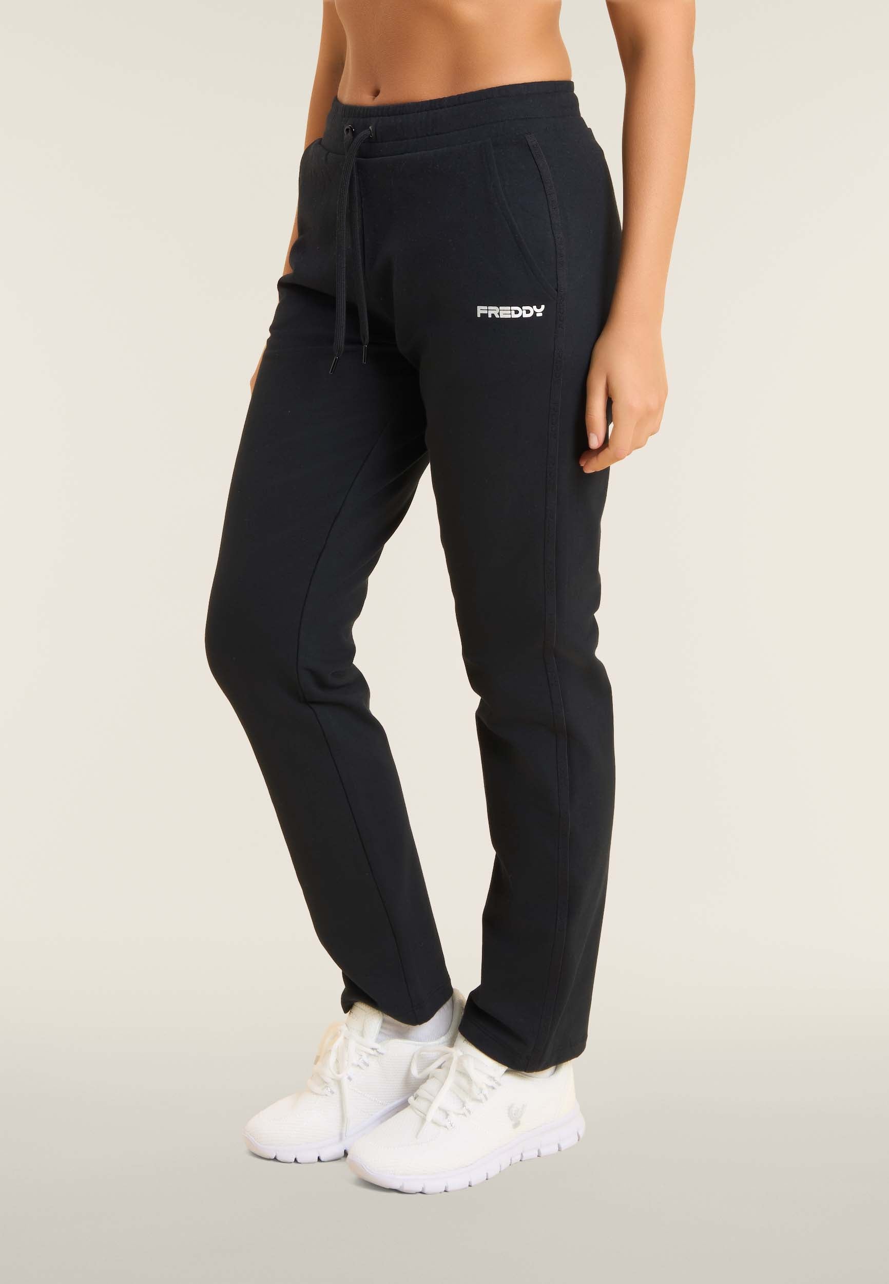 freddy-pantaloni-comfort-donna-gamba-dritta-con-stampa-laterale-mov-felpa-garzat image 1