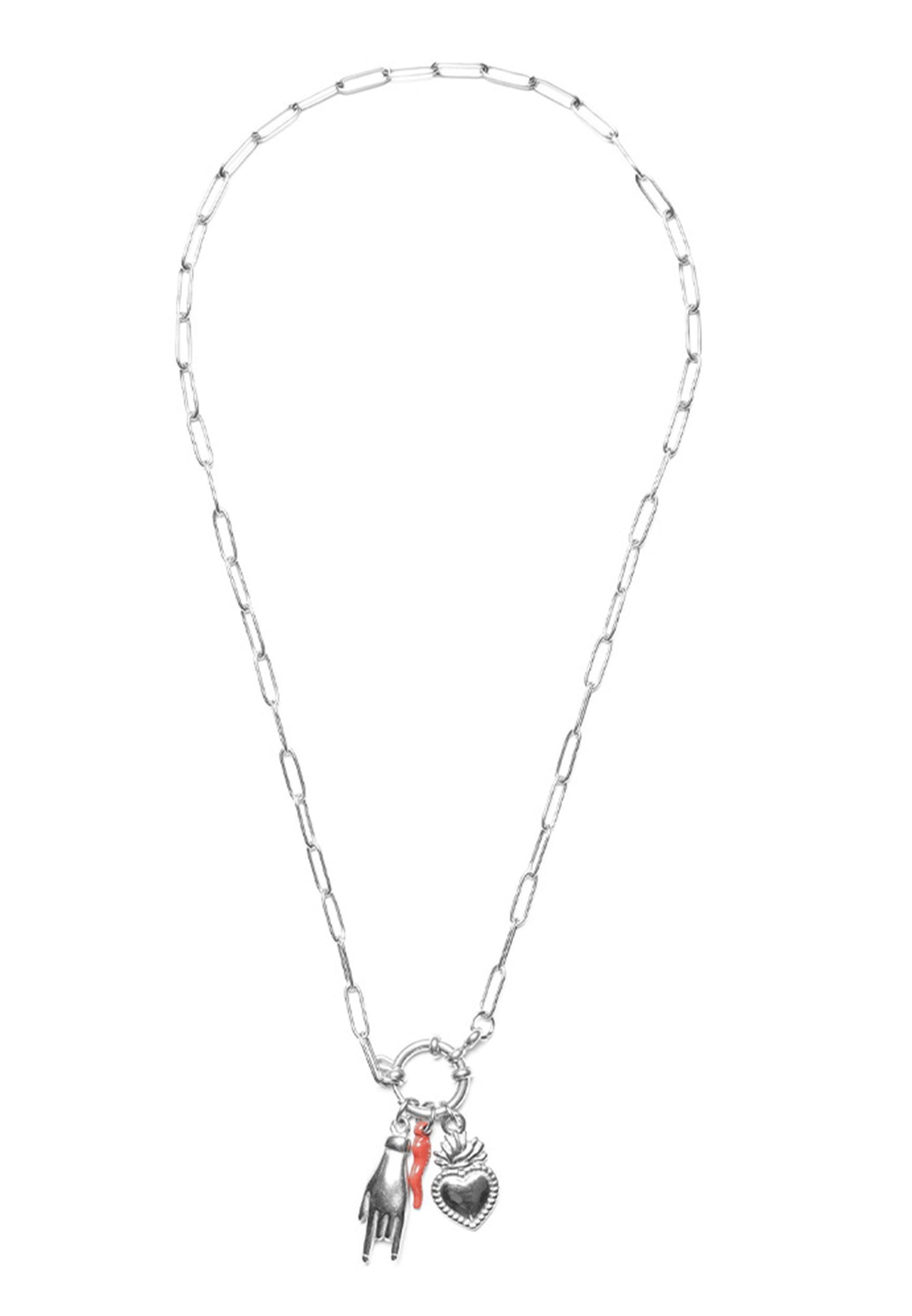 freddy-collana-a-catena-in-acciaio-con-pendente-cuore-sacro-argentato image 1