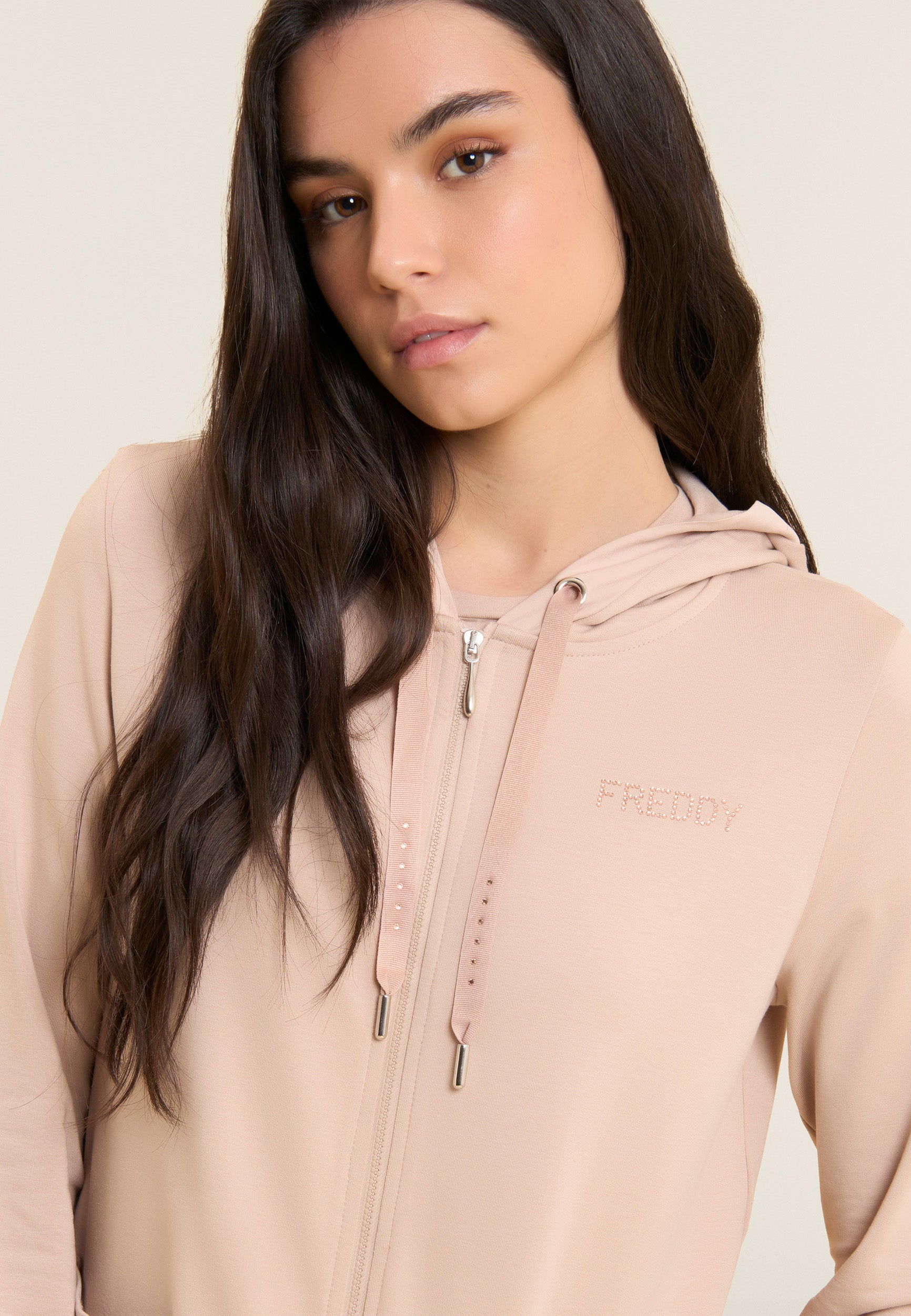 freddy-felpa-cappuccio-zip-regular-con-strass-e-inserto-effetto-seta image 4