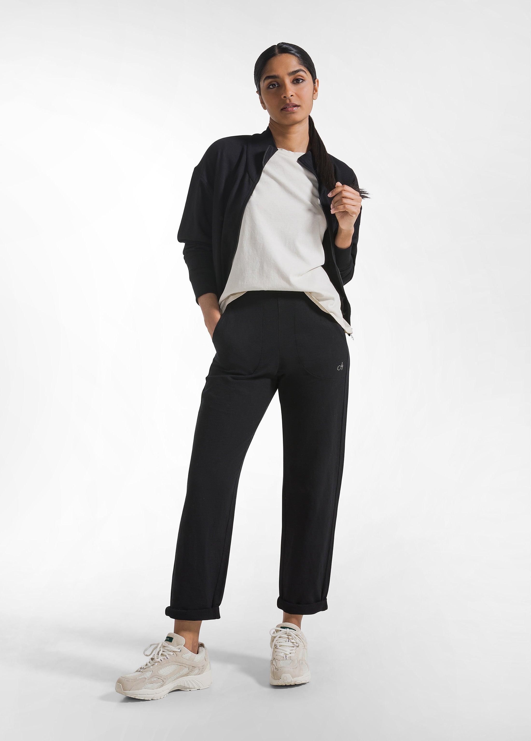 deha-d42665-pantaloni-dritti-in-cotone-fiammato-nero image 1