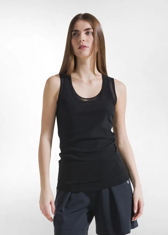 deha-canotta-doppio-strato-in-tulle-nero-trasparente-donna image 1