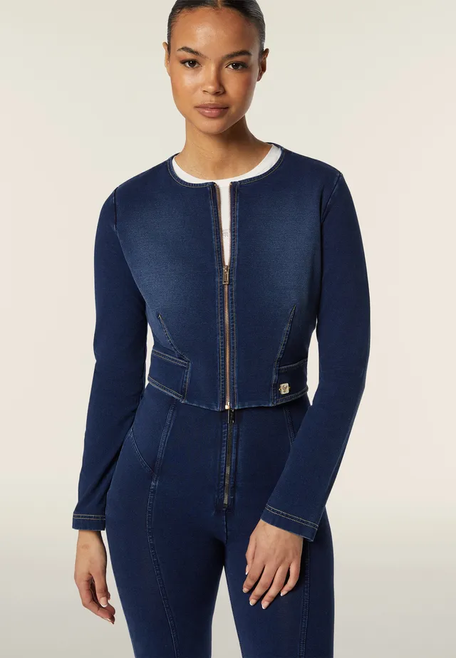 freddy-giacca-corta-donna-con-zip-in-jersey-effetto-denim-slim-fit image 1