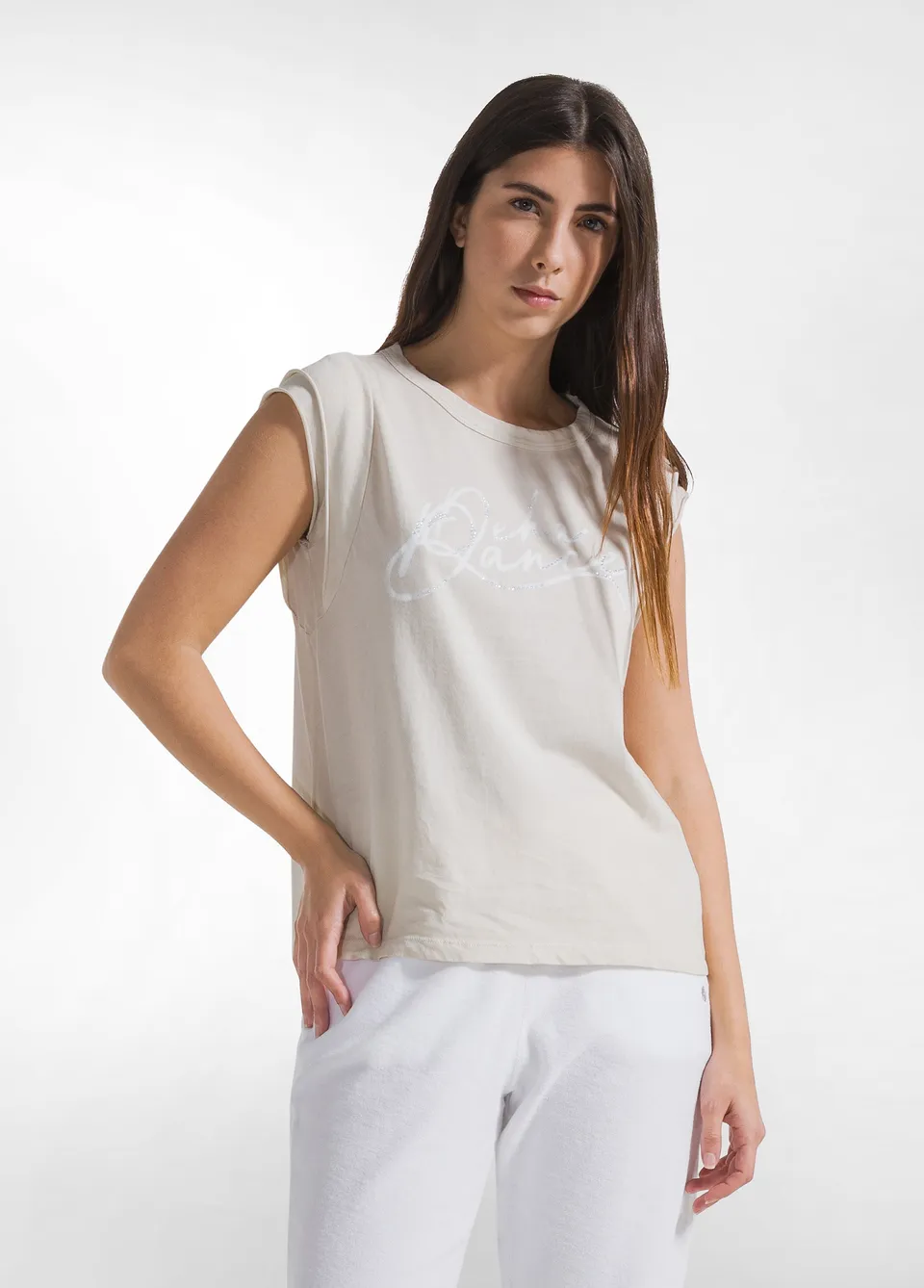 deha-t-shirt-d42602-grafica-effetto-fade-beige-t-shirt-cotone-organico-donna image 1
