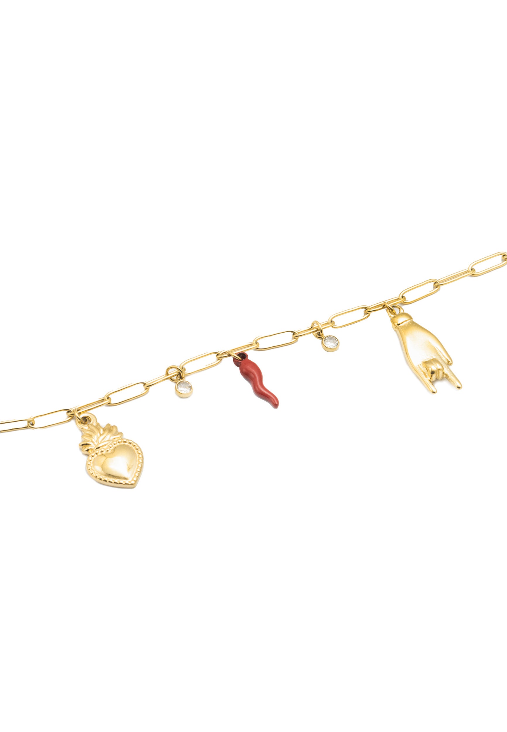 freddy-bracciale-a-catena-in-acciaio-dorato-con-pendenti-portafortuna image 2