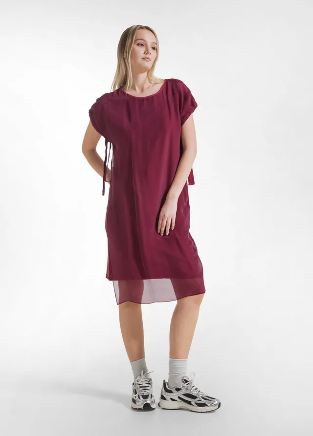 deha-abito-in-cotone-con-maniche-drappegiate-in-seta-rosso image 1