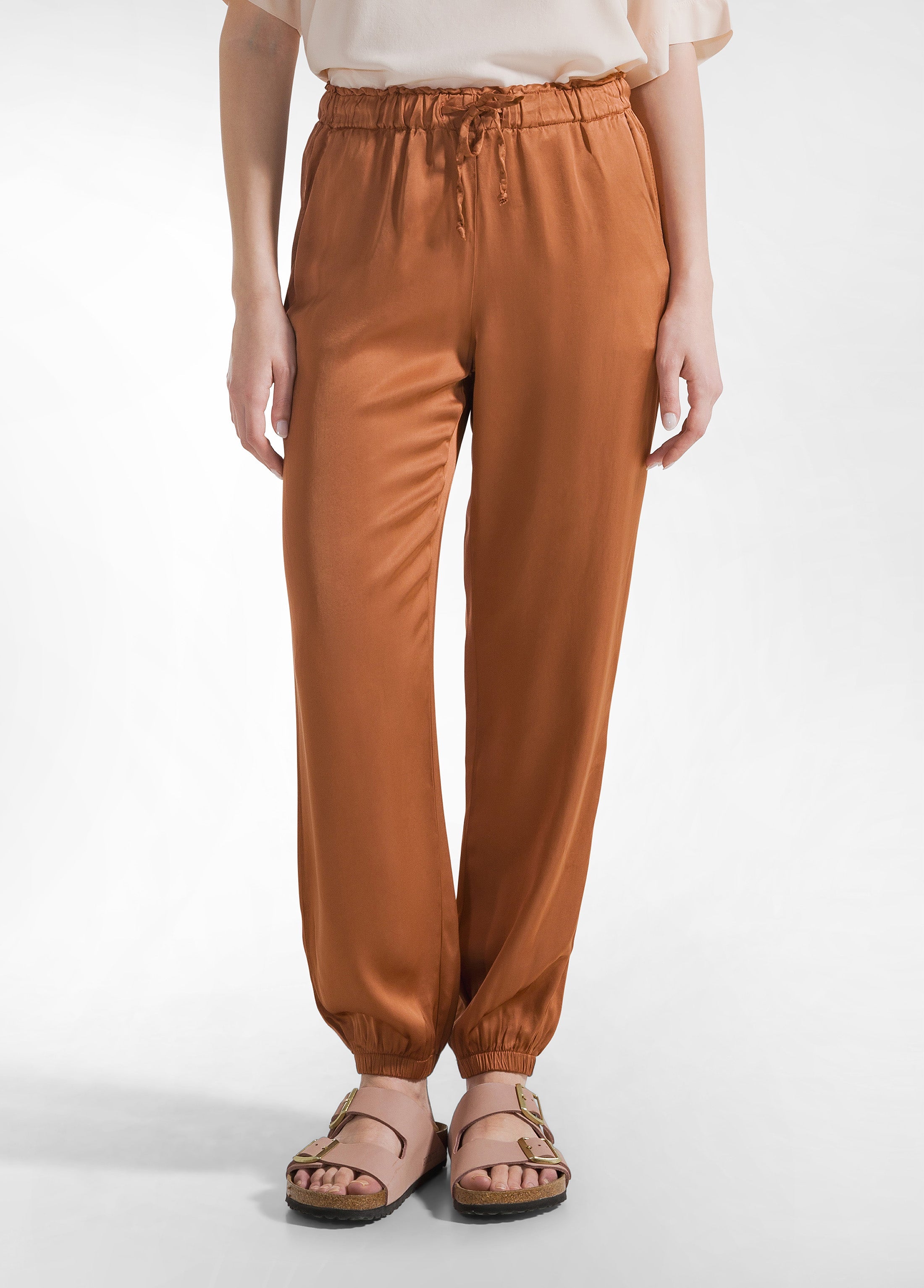 deha-pantalone-jogger-in-raso-di-viscosa-marrone image 2