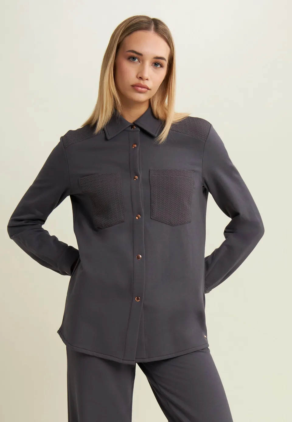 freddy-camicia-donna-in-felpa-modal-con-bottoni-dorati image 1