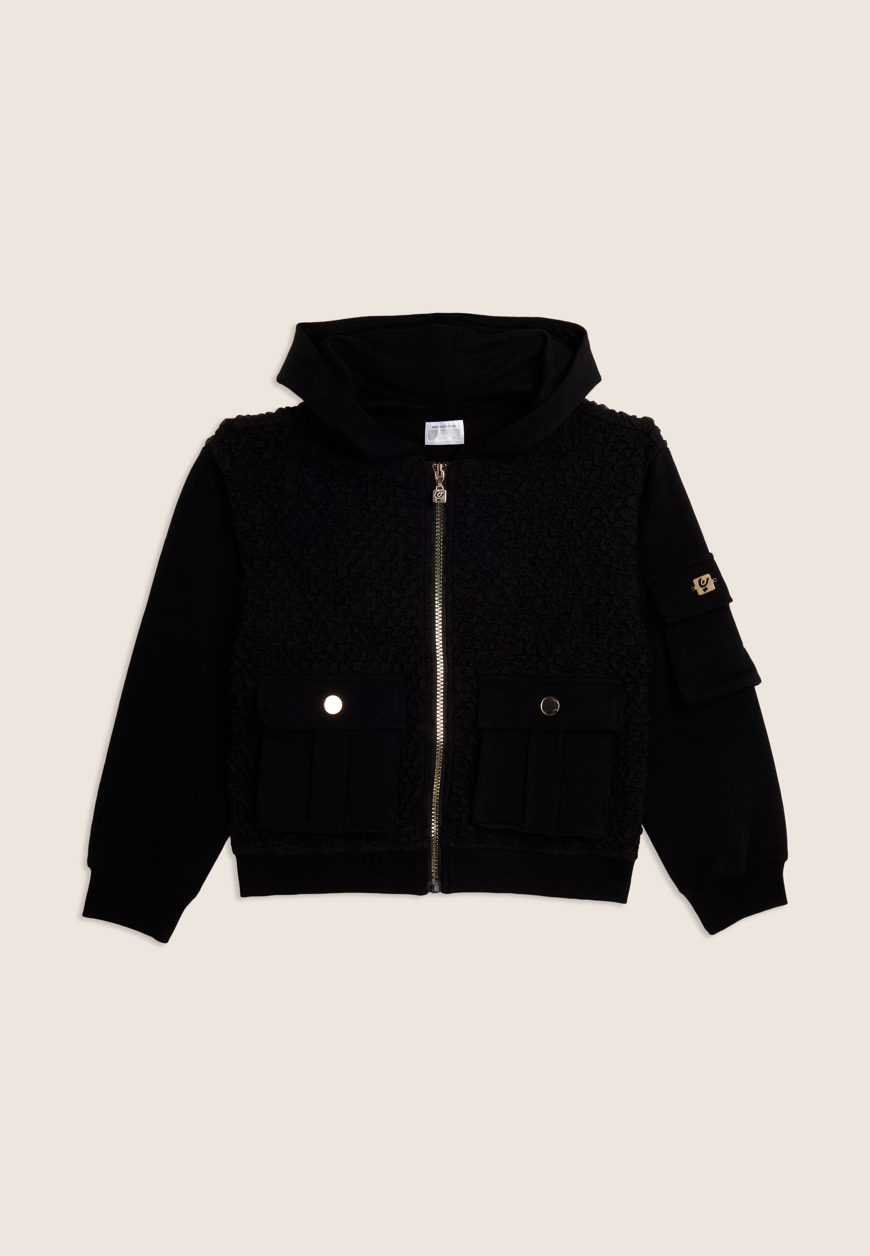 freddy-felpa-junior-in-teddy-con-cappuccio-zip-e-dettagli-dorati image 1