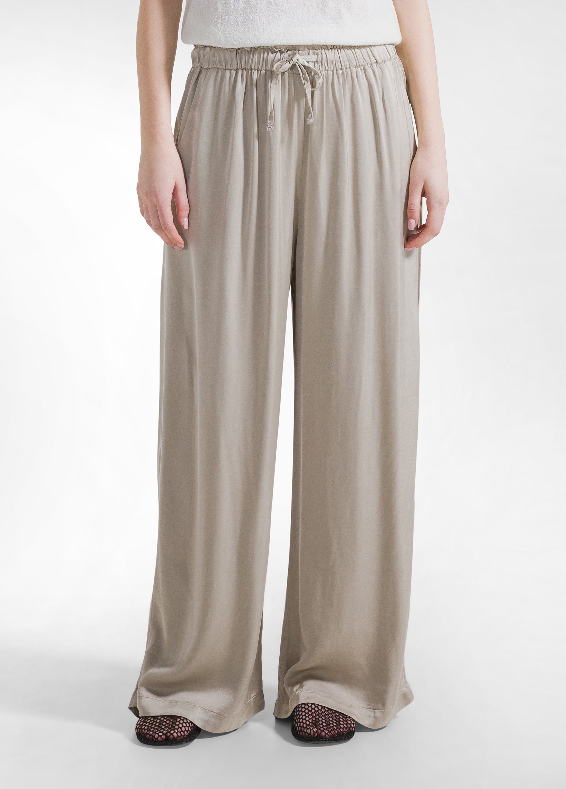 deha-pantaloni-palazzo-in-satin-di-viscosa-beige image 2