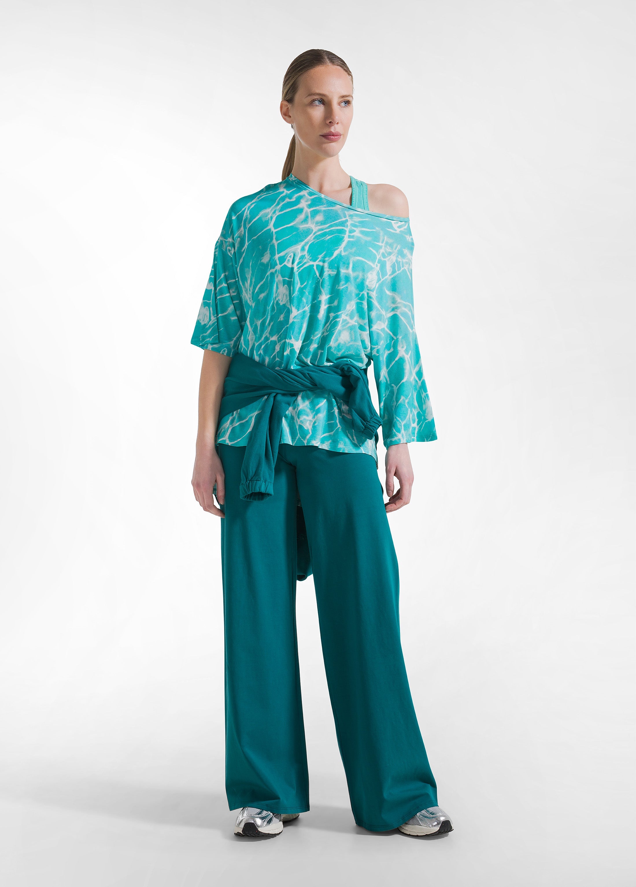 deha-pantaloni-ampi-jersey-stretch-tinta-unita-verde image 1