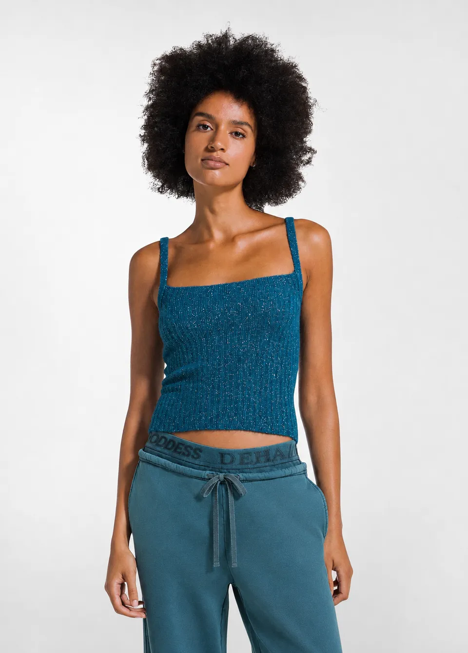 deha-top-in-maglia-lurex-verde-top-aderente-spalline-sottili image 1