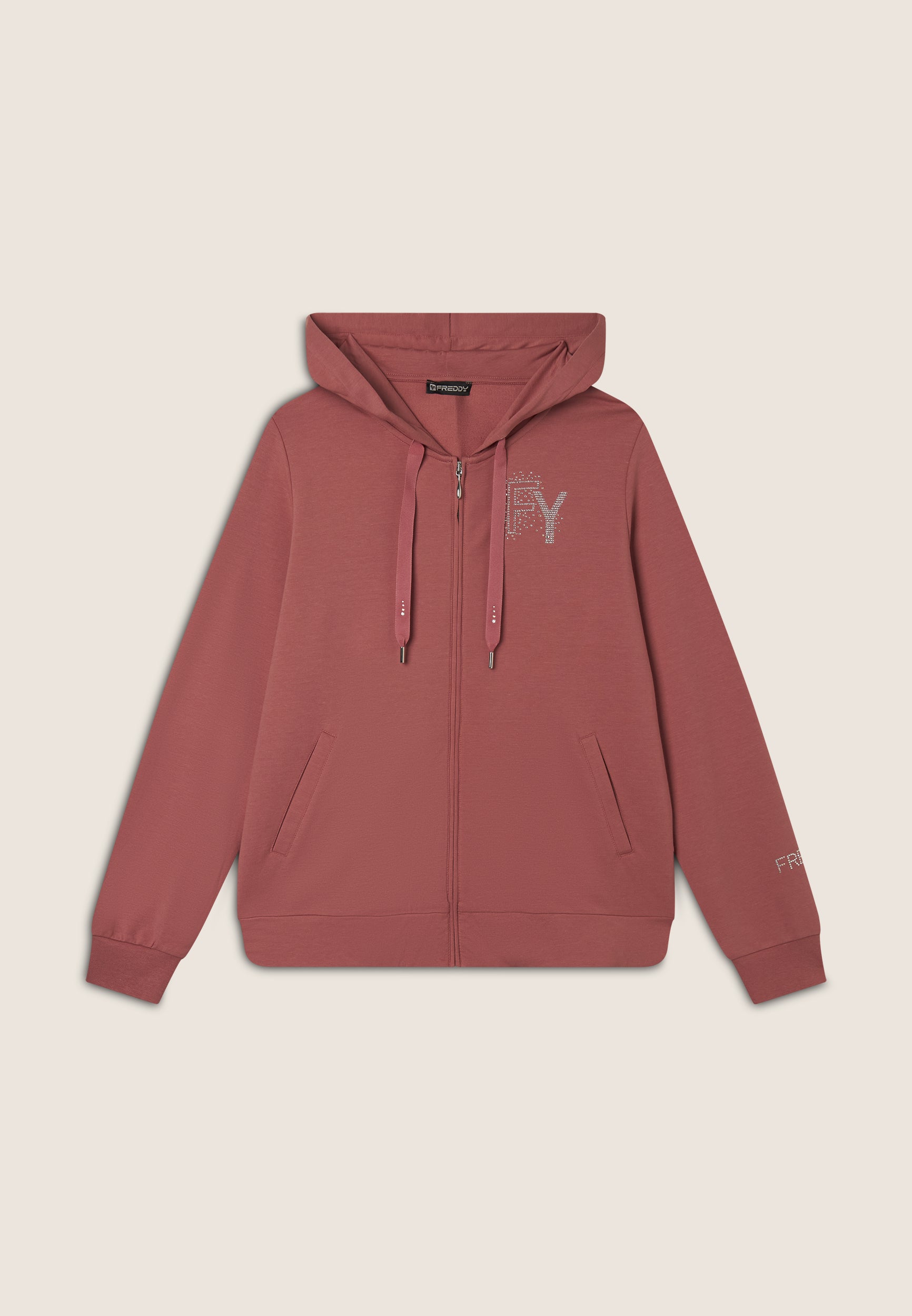 freddy-felpa-donna-con-cappuccio-e-zip-logo-fy-in-strass image 5