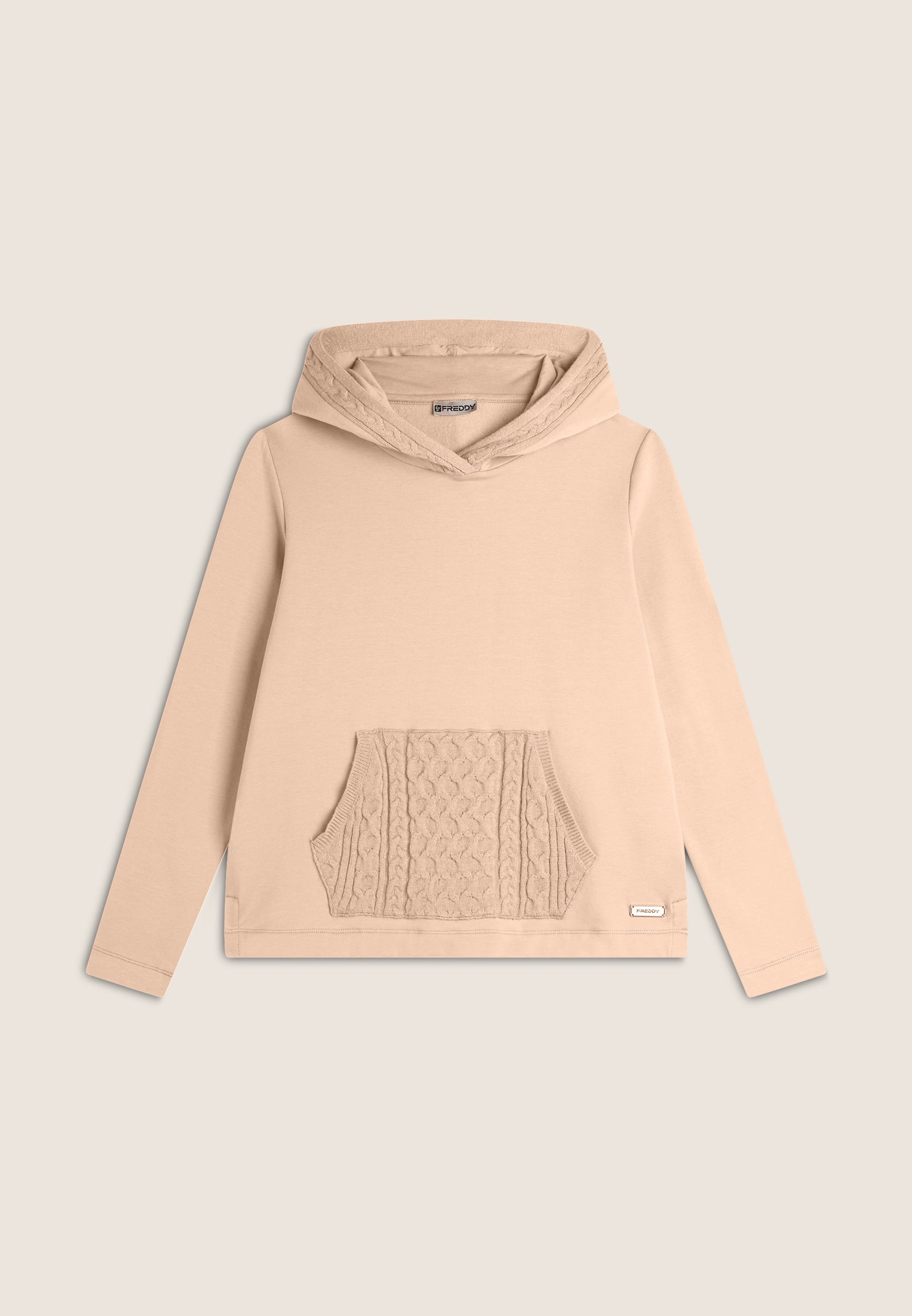 freddy-wr-up-felpa-donna-con-cappuccio-tasca-marsupio-tricot-trecce image 8