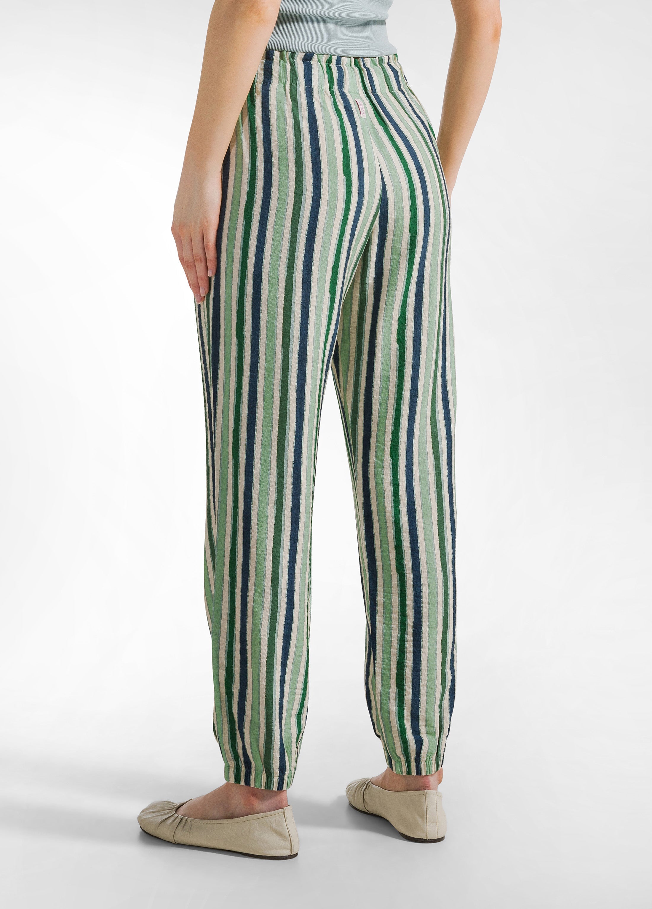deha-d22385-pantalone-jogger-in-crepe-a-righe-verde image 3