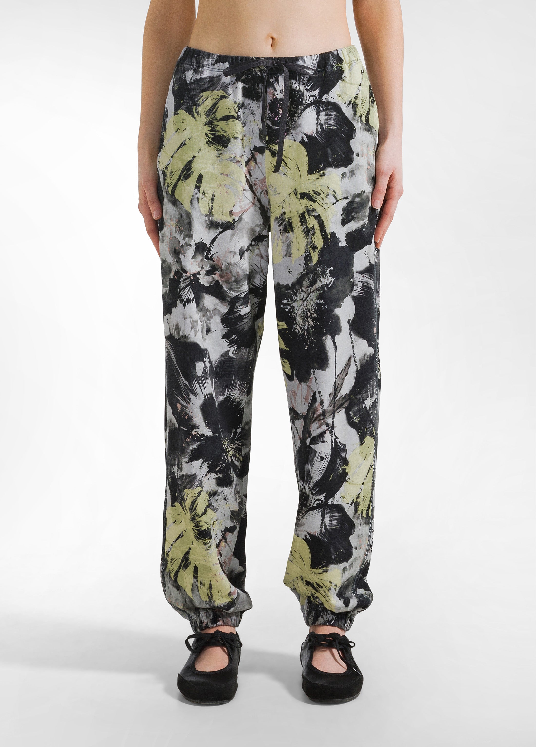 deha-pantalone-in-felpa-stampa-flower-grigio-pantaloni-leisure-cotone-organico image 2