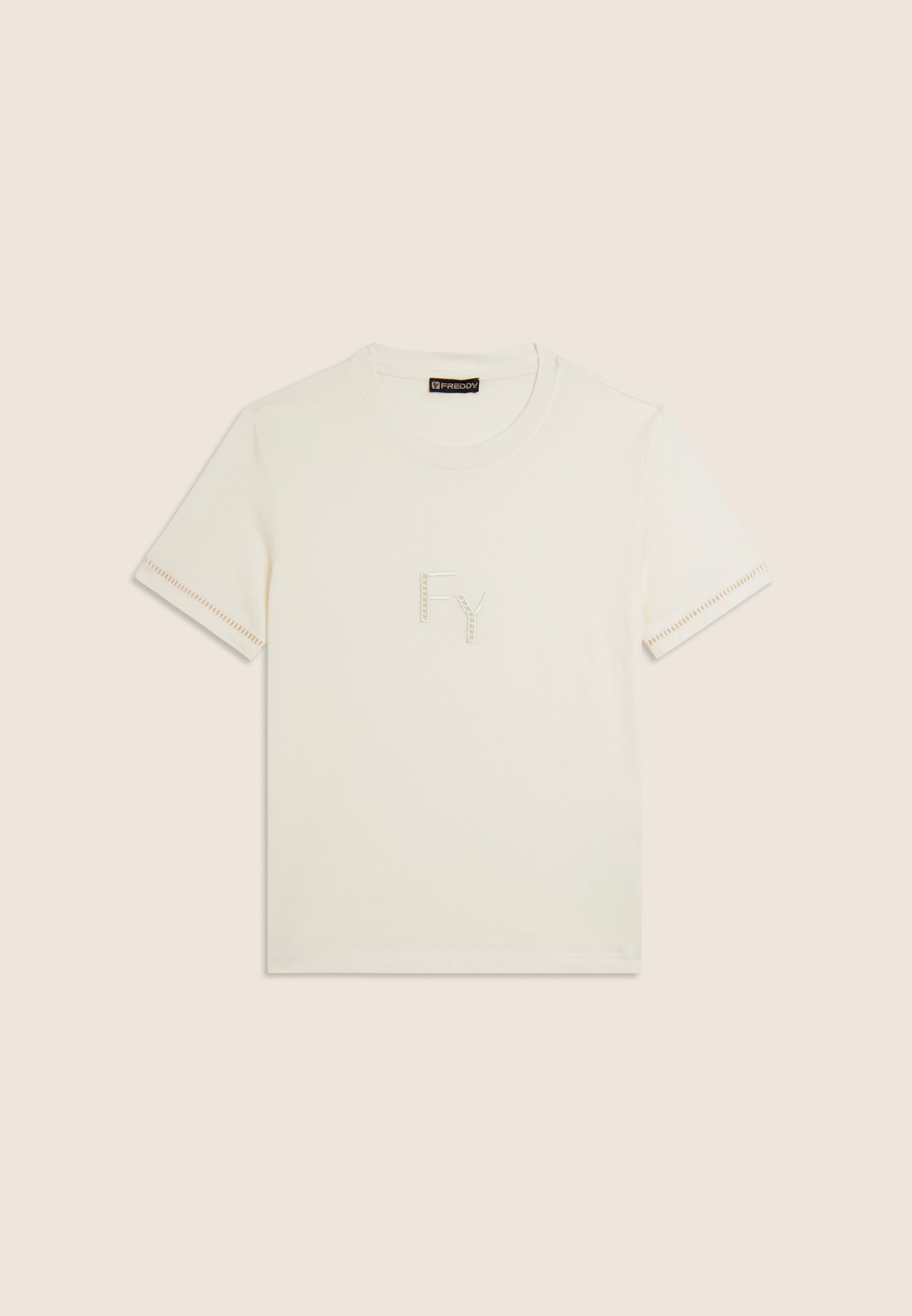 freddy-t-shirt-girocollo-donna-in-cotone-con-ricamo-traforato-logo image 5