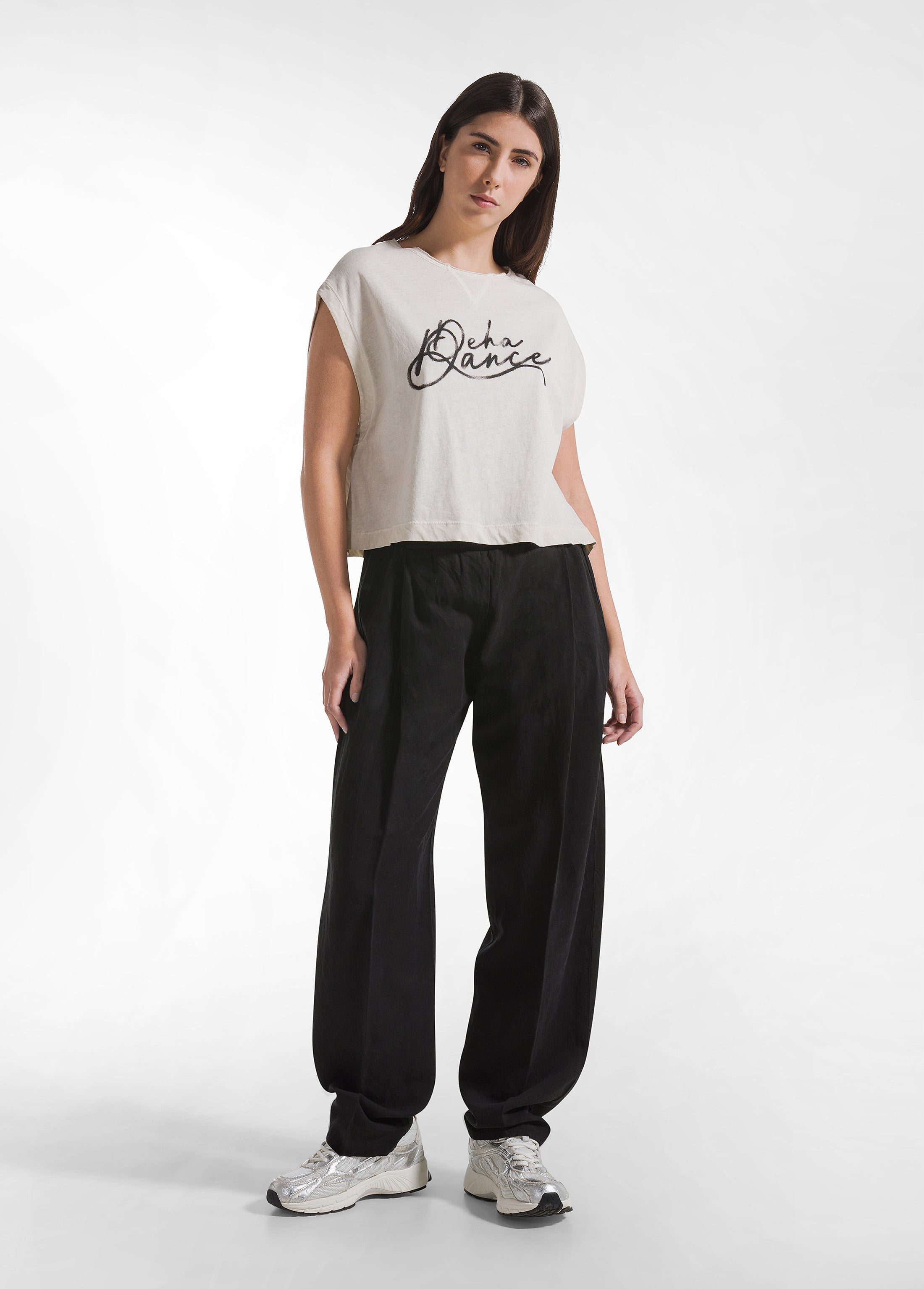 deha-pantaloni-plissettati-in-lino-fiammato-nero image 1