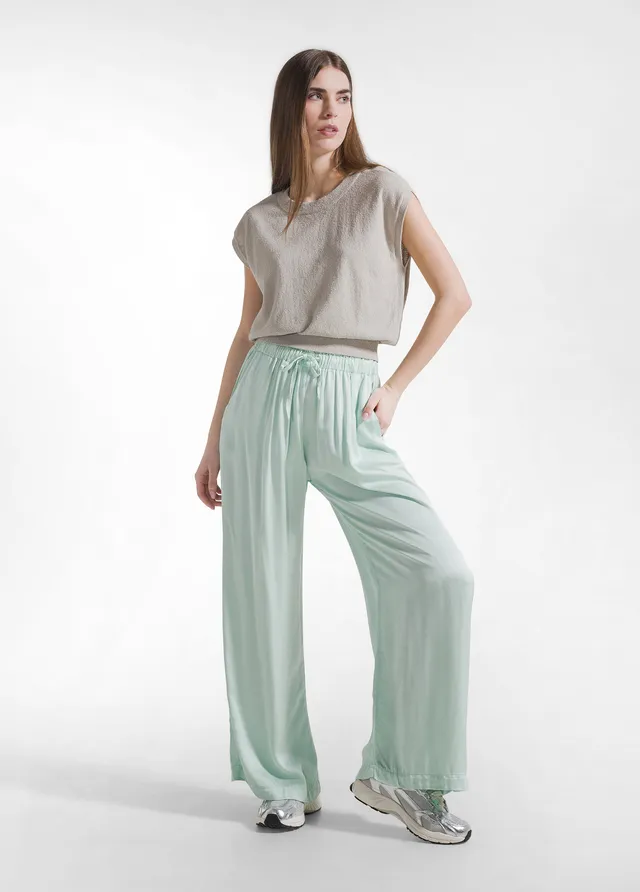 deha-pantaloni-palazzo-in-satin-di-viscosa-verde-2 image 1