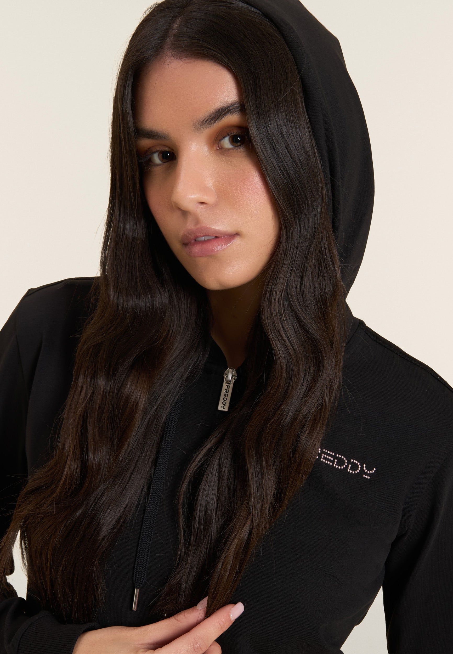freddy-felpa-cappuccio-zip-logo-freddy-perline-rosa-jersey-cotone image 4