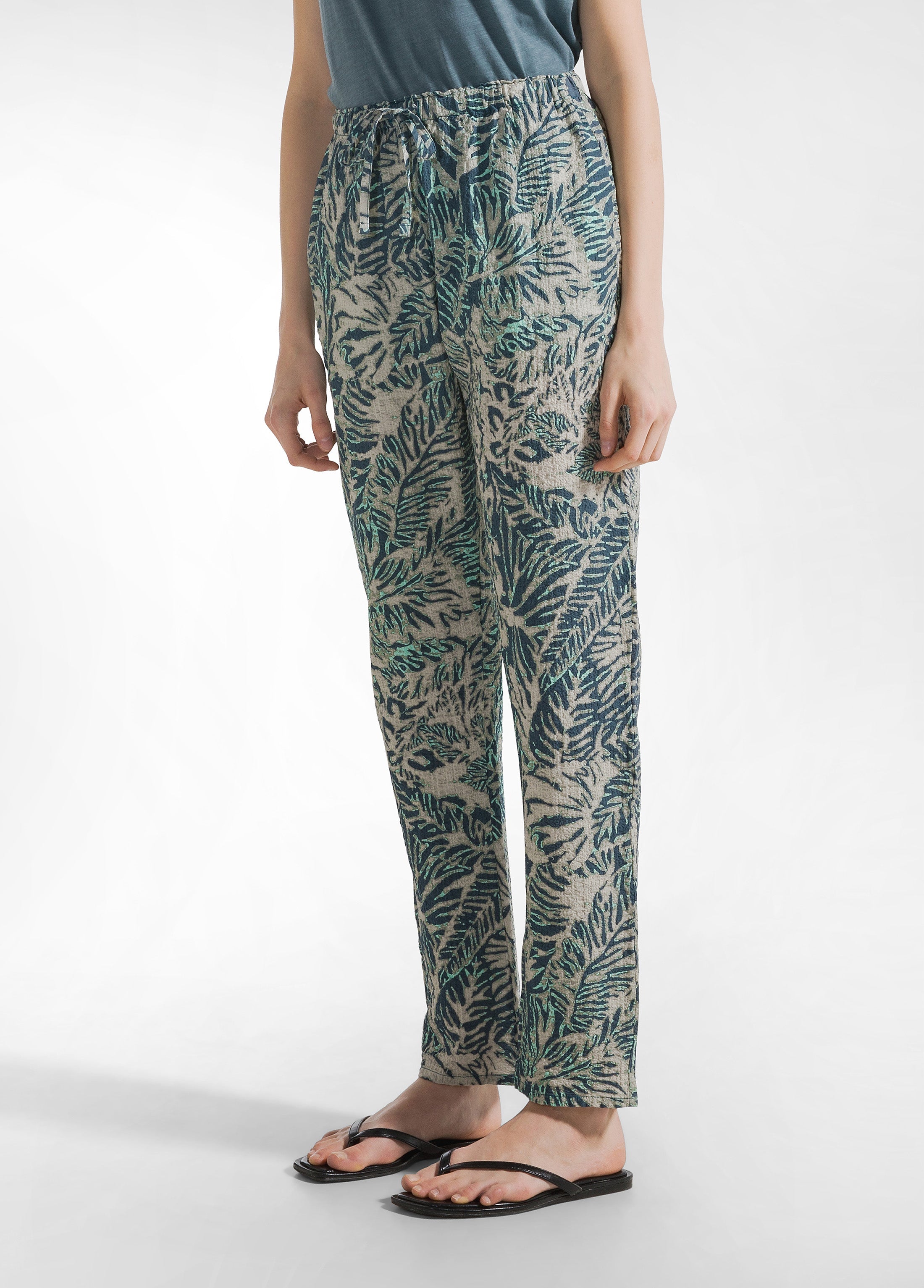 deha-pantalone-donna-stampato-in-cotone-seersucker-blu image 2