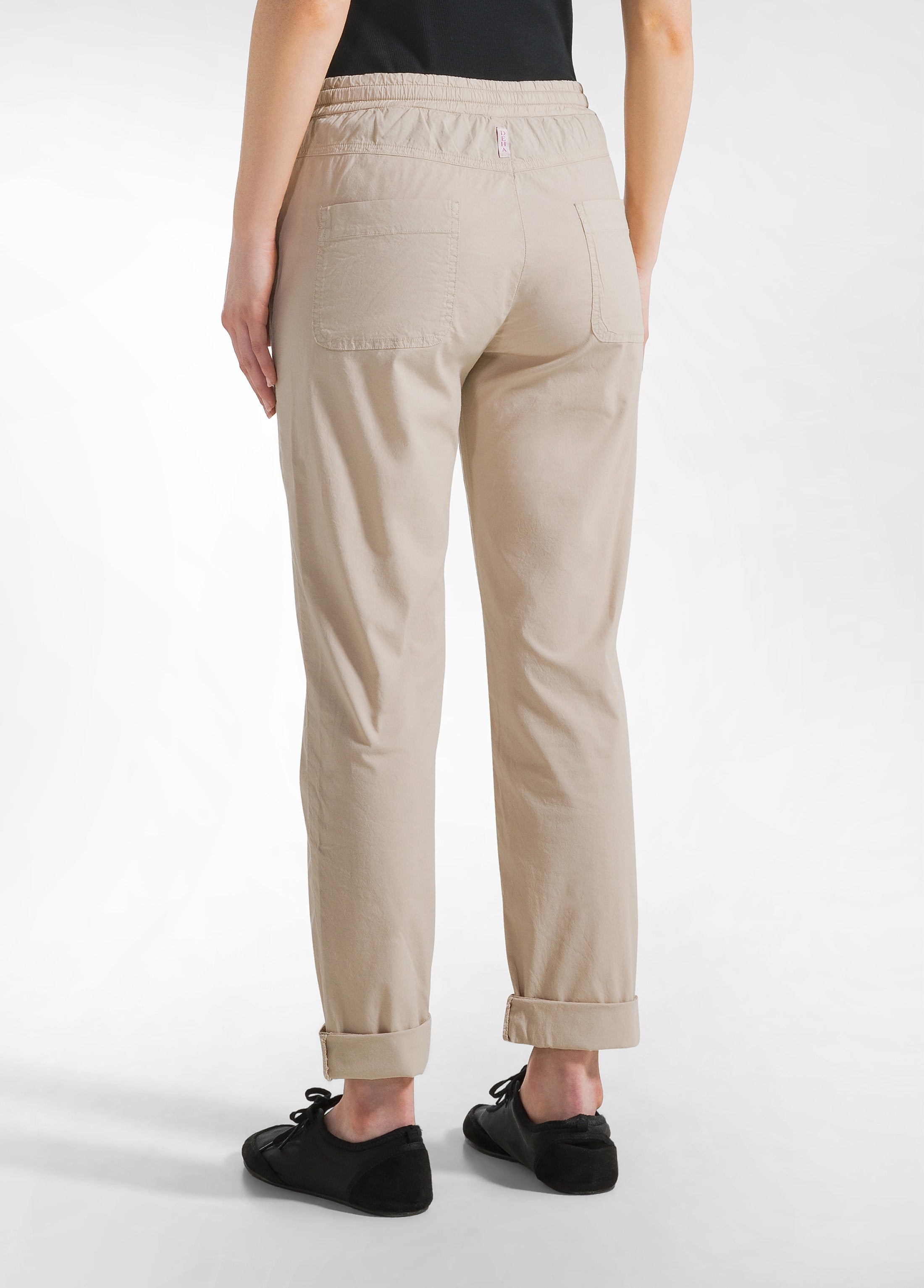 deha-a00645-pantalone-in-popeline-cotone-stretch-beige-con-coulisse image 3