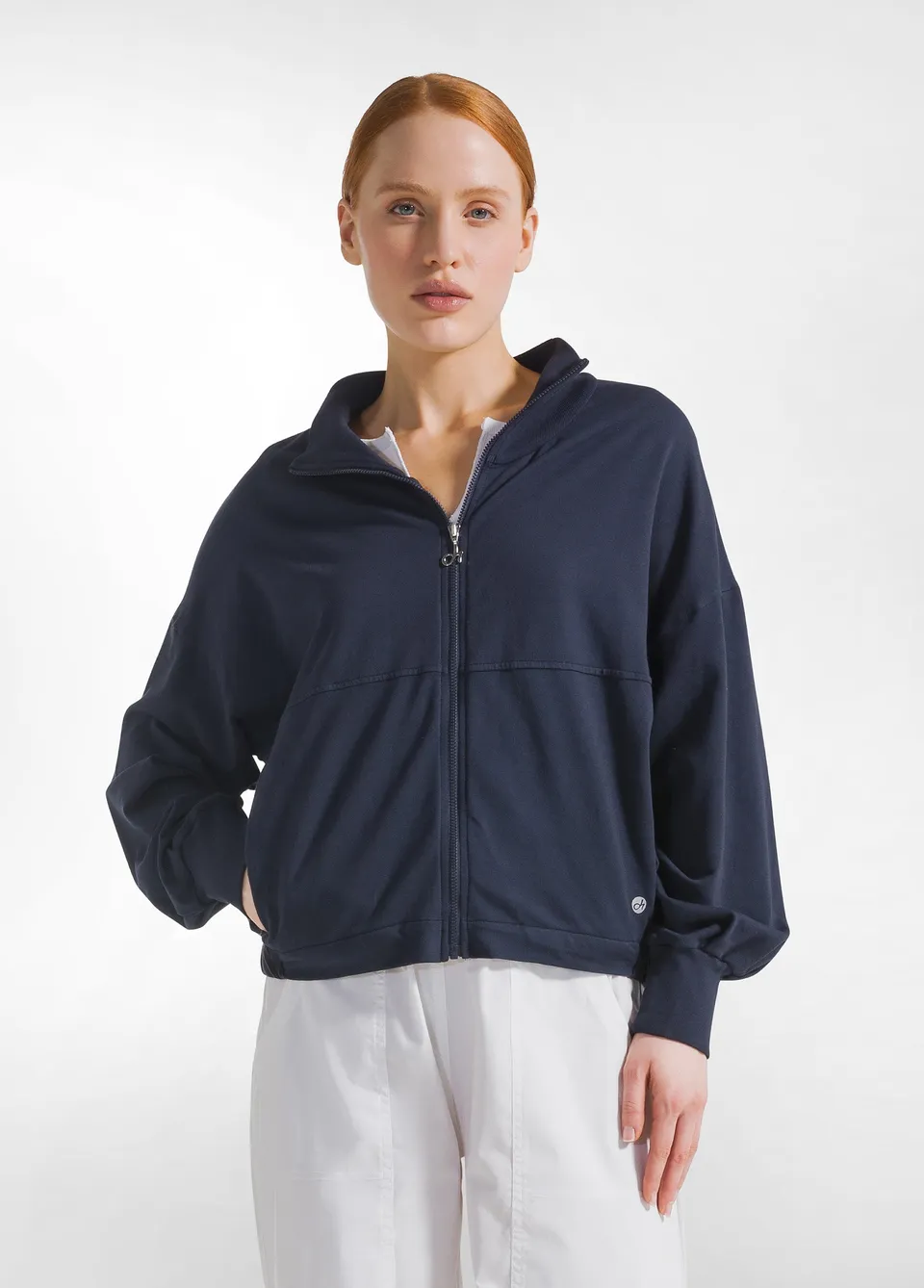 deha-felpa-con-zip-combinata-lino-cotone-blu image 1