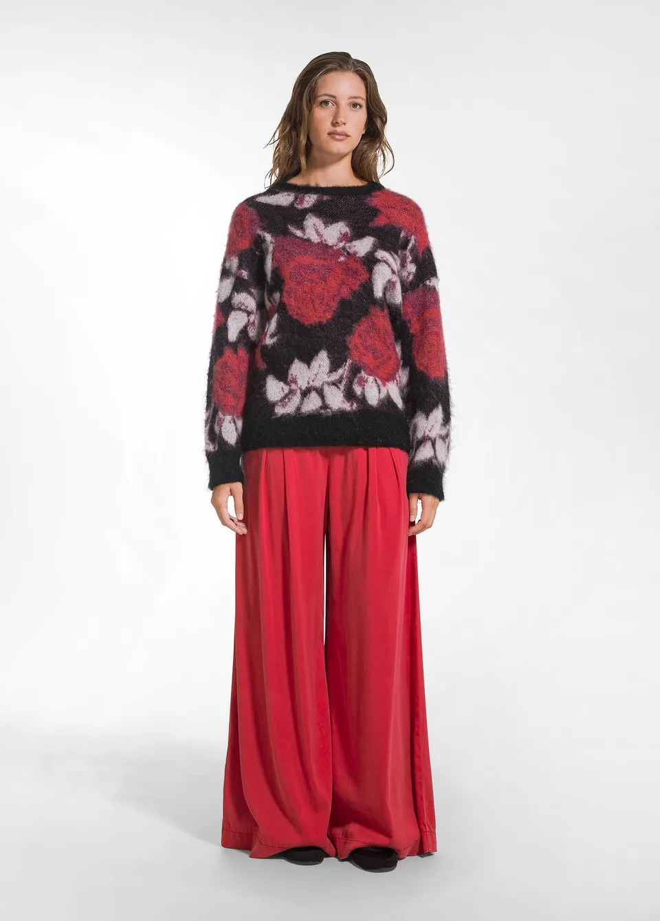 deha-d52438-pantalone-wide-leg-in-raso-stretch-rosso image 1