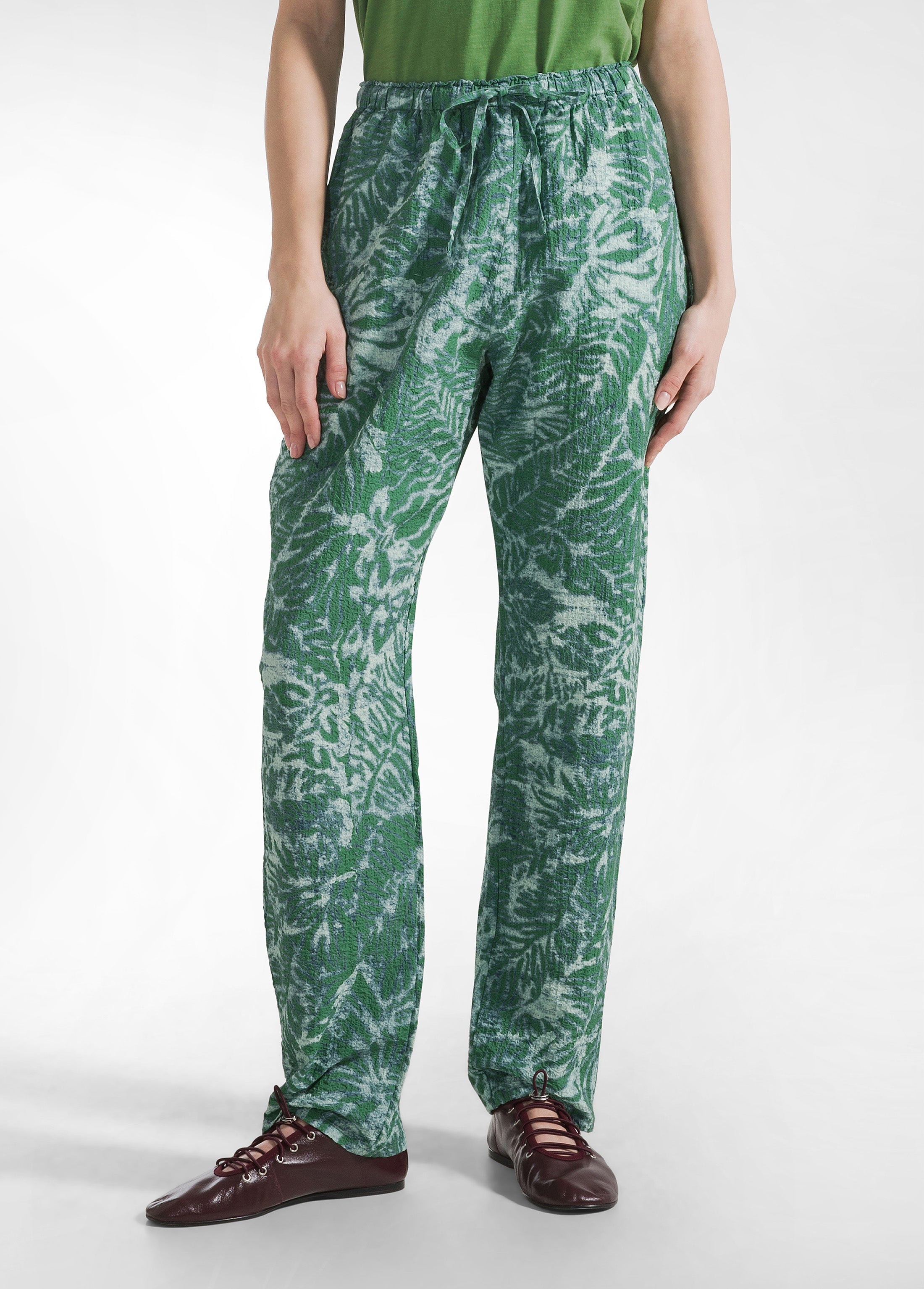 deha-pantalone-stampato-in-cotone-increspato-verde image 2