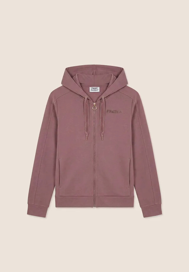 freddy-felpa-donna-regular-con-cappuccio-e-zip-fondo-asimmetrico image 1