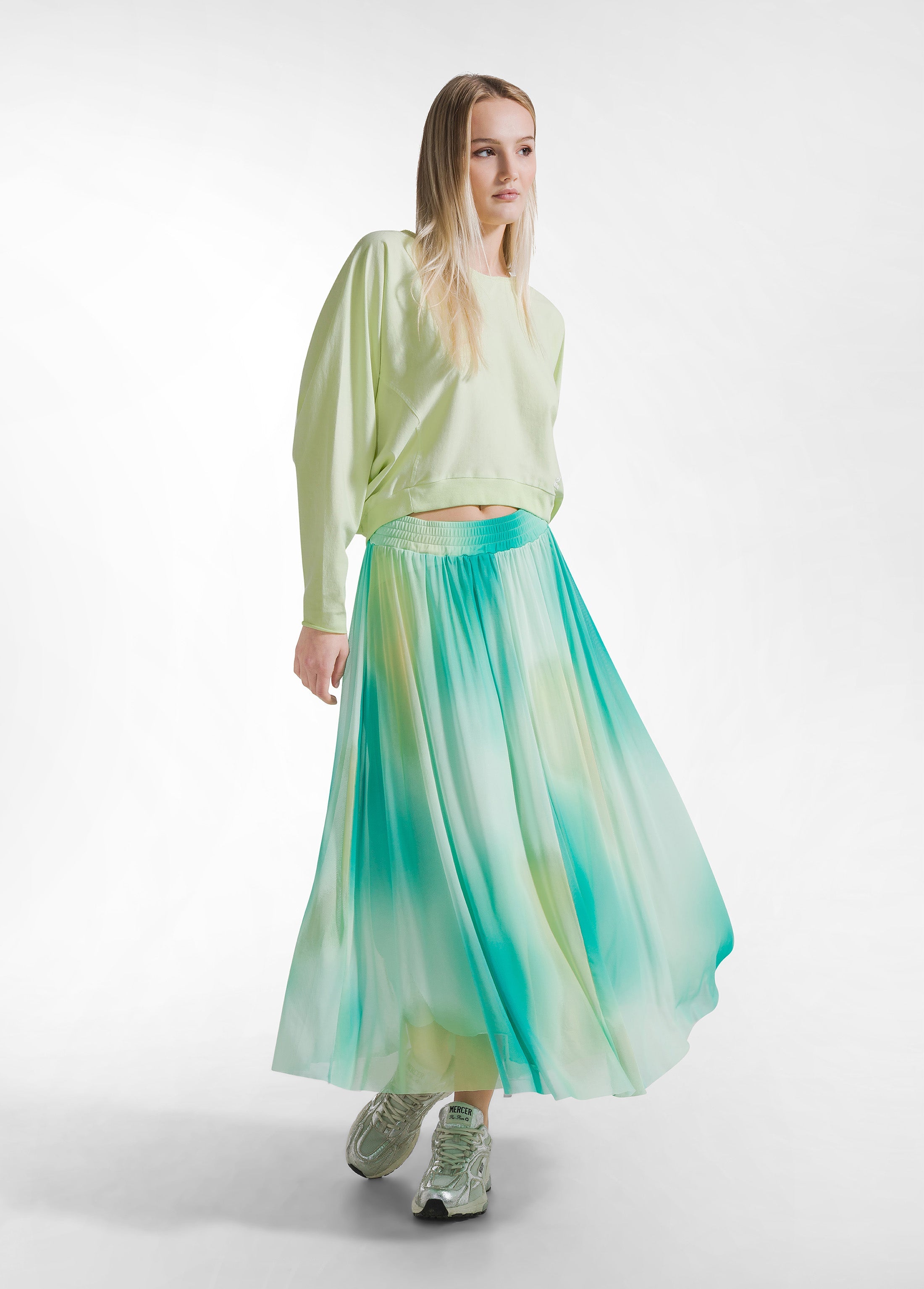 deha-gonna-plissettata-in-tulle-allover-blu-gonna-fluida-vita-elasticizzata image 1