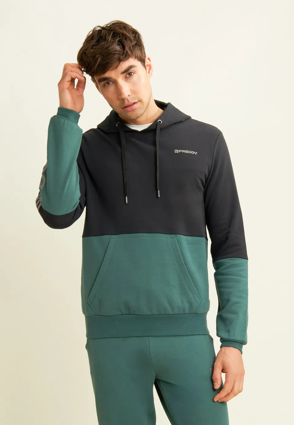 freddy-felpa-uomo-colour-block-cappuccio-jersey-cotone image 1