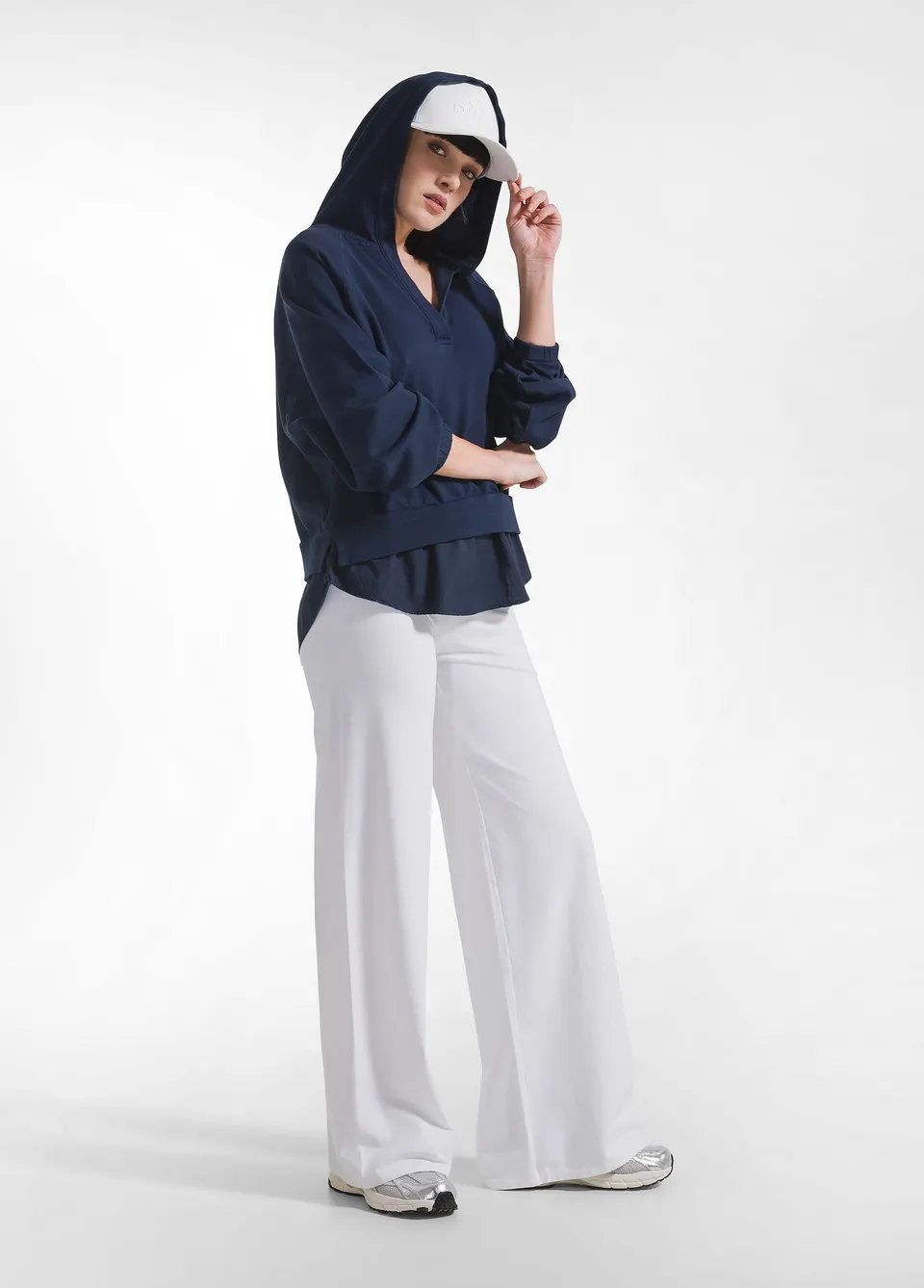 deha-d42009-pantaloni-ampi-jersey-stretch-tinta-unita-bianchi image 1