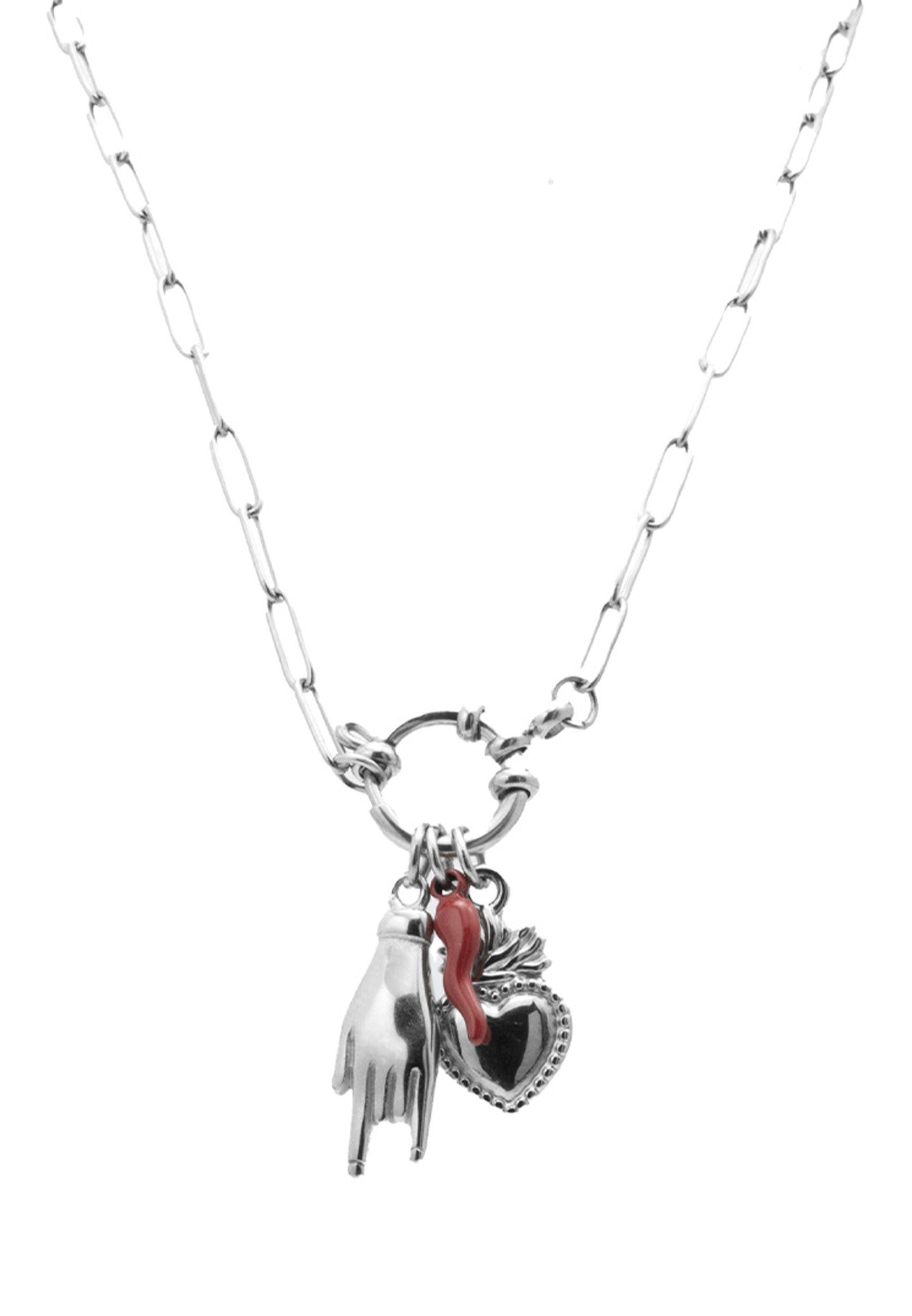 freddy-collana-a-catena-in-acciaio-con-pendente-cuore-sacro-argentato image 4