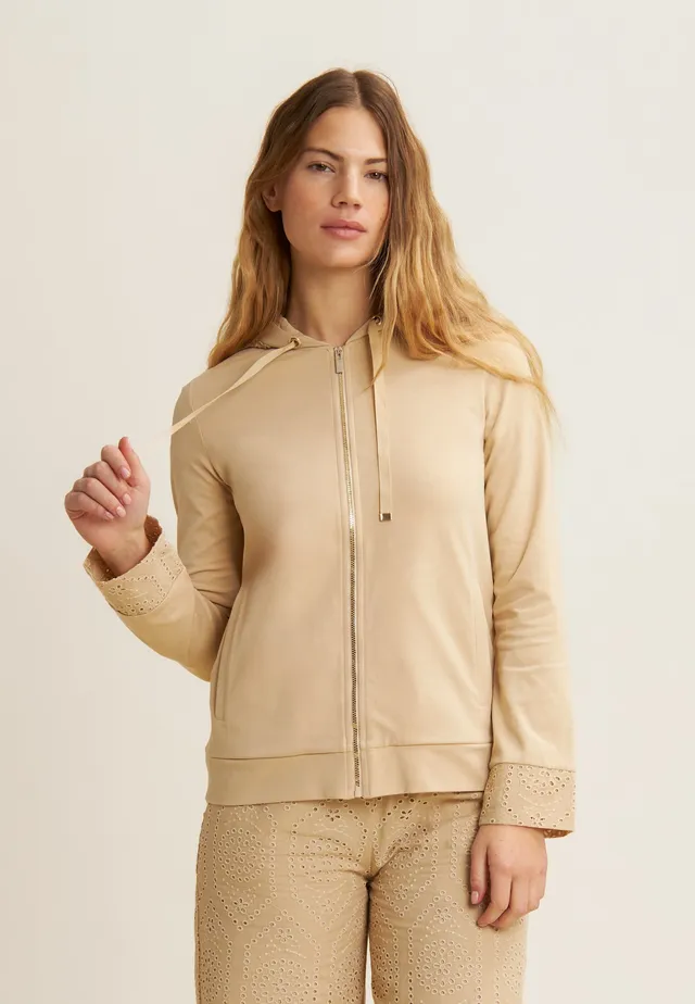 freddy-felpa-donna-con-cappuccio-e-zip-heavy-jersey-stretch-ricamo-sangallo image 1