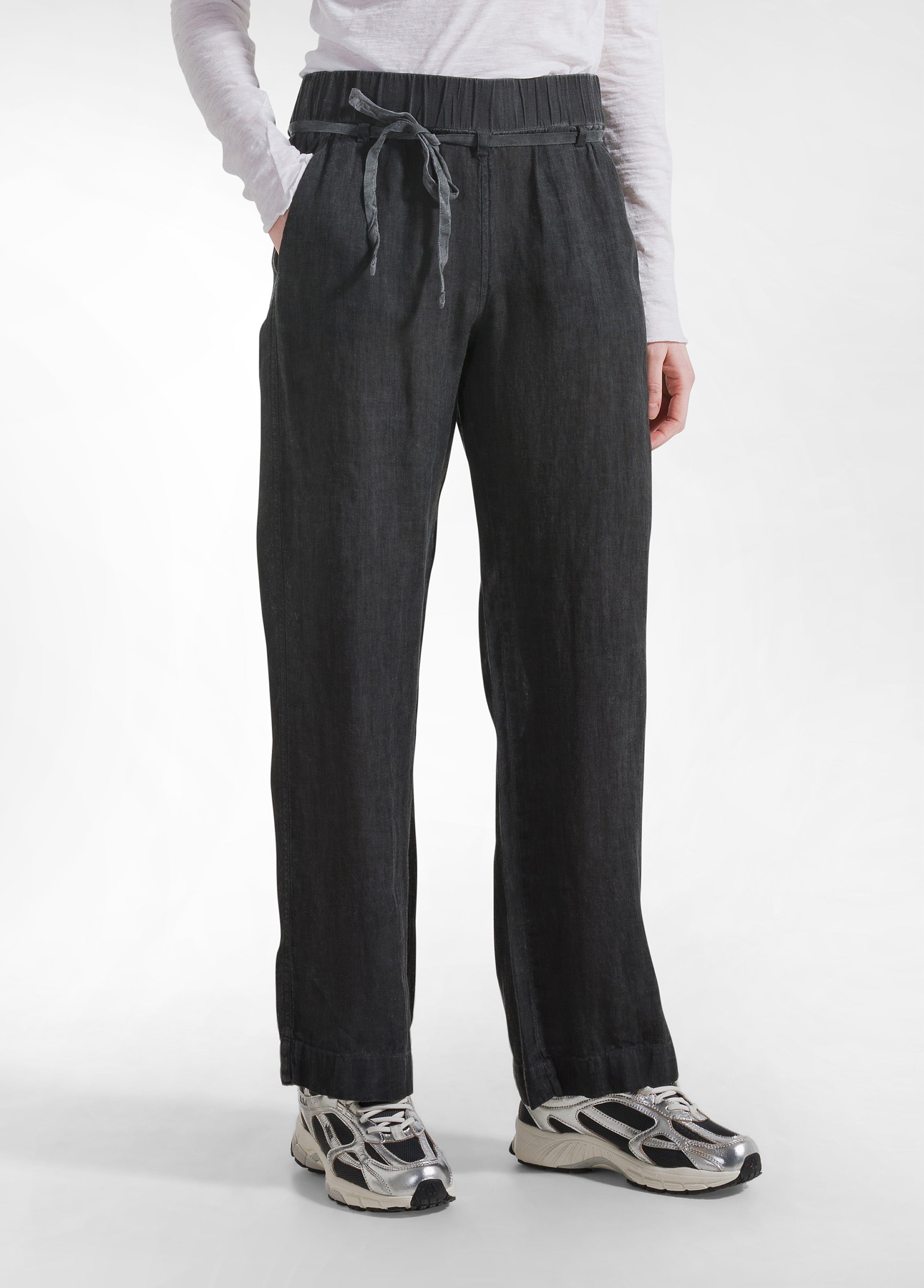 deha-d42585-pantaloni-dritti-neri-effetto-sfumato-in-lino image 2