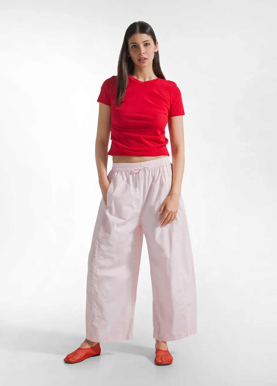 deha-pantaloni-baggy-in-popeline-effetto-parachute-rosa-d42715 image 1
